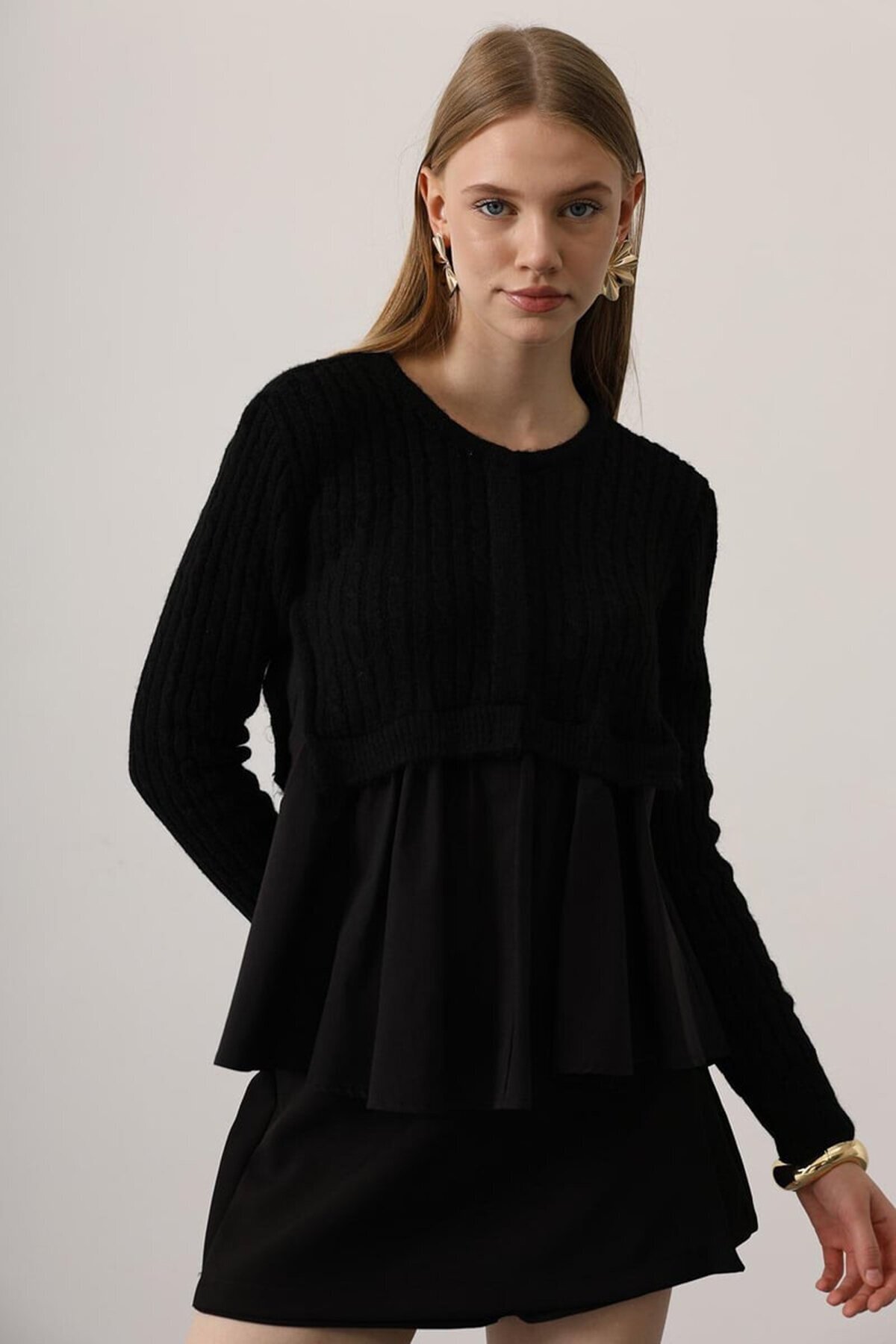 Triko Panel Detaylı Katmanlı Bluz