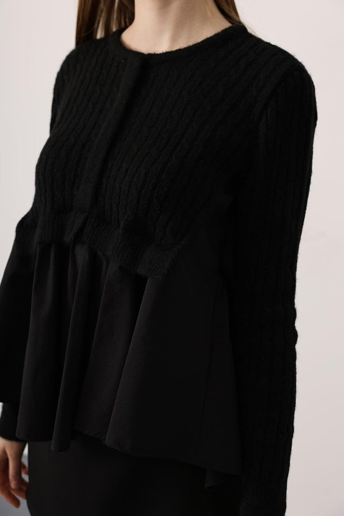 Triko Panel Detaylı Katmanlı Bluz