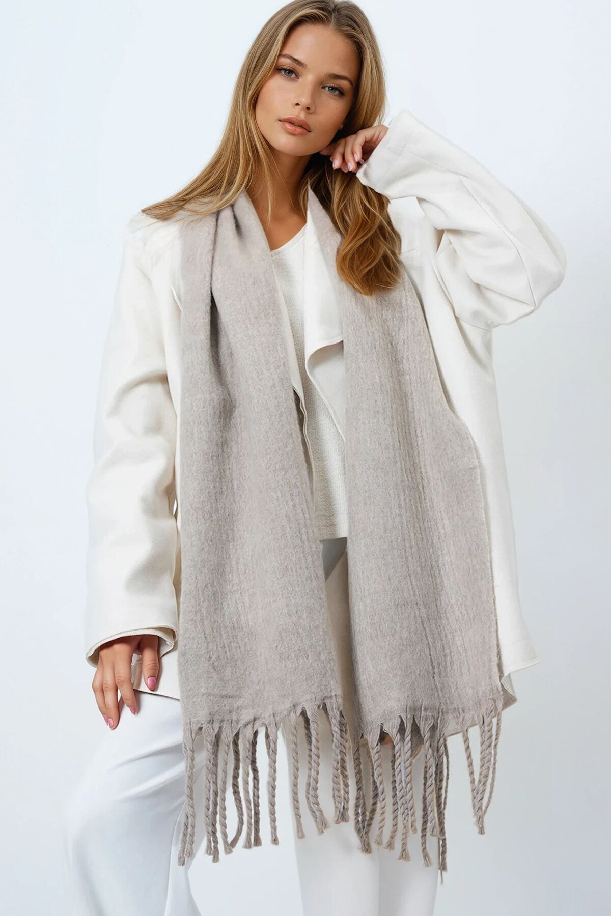 Ucu Püsküllü Yumuşak Dokulu Şal