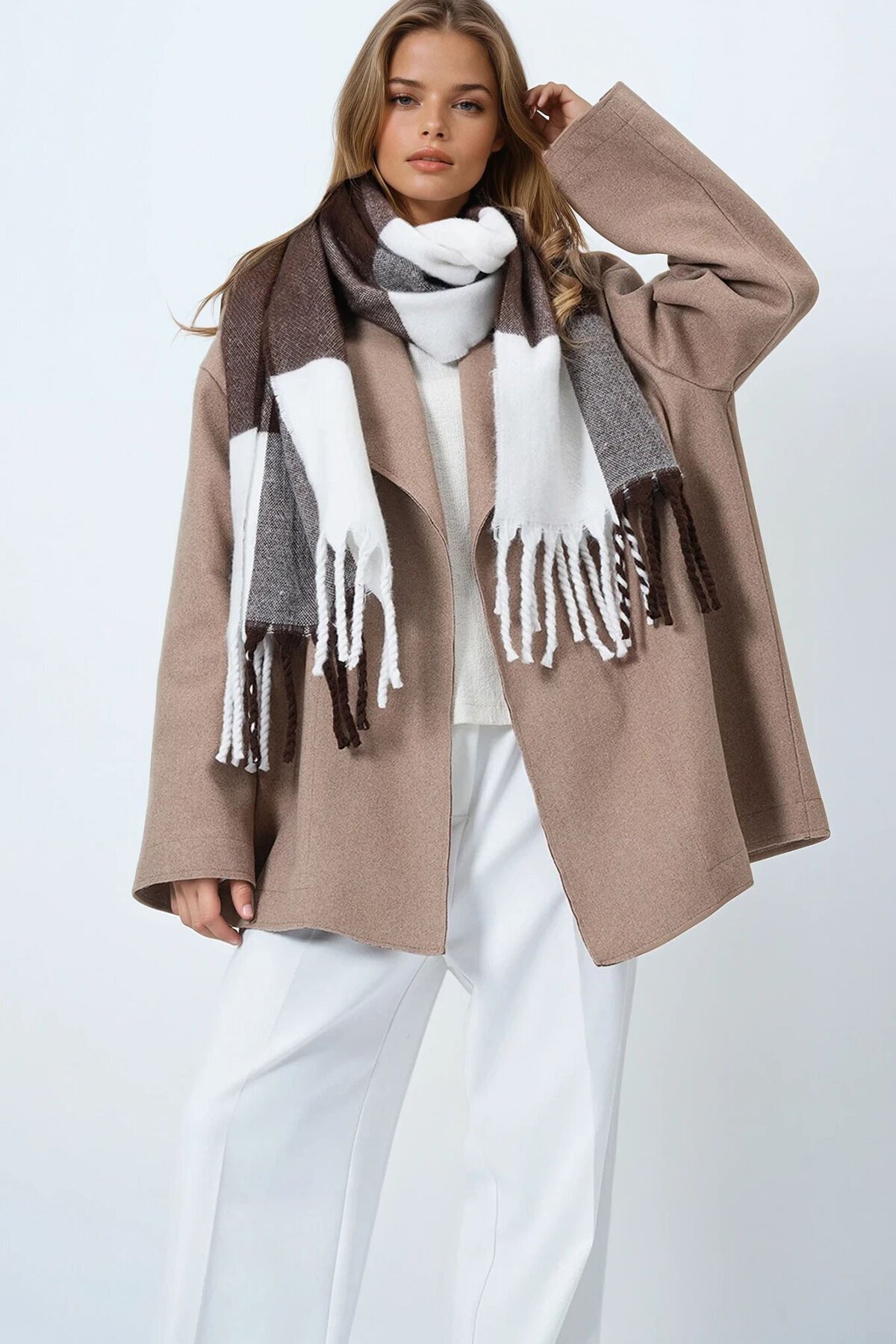 Ucu Püsküllü Yumuşak Dokulu Şal