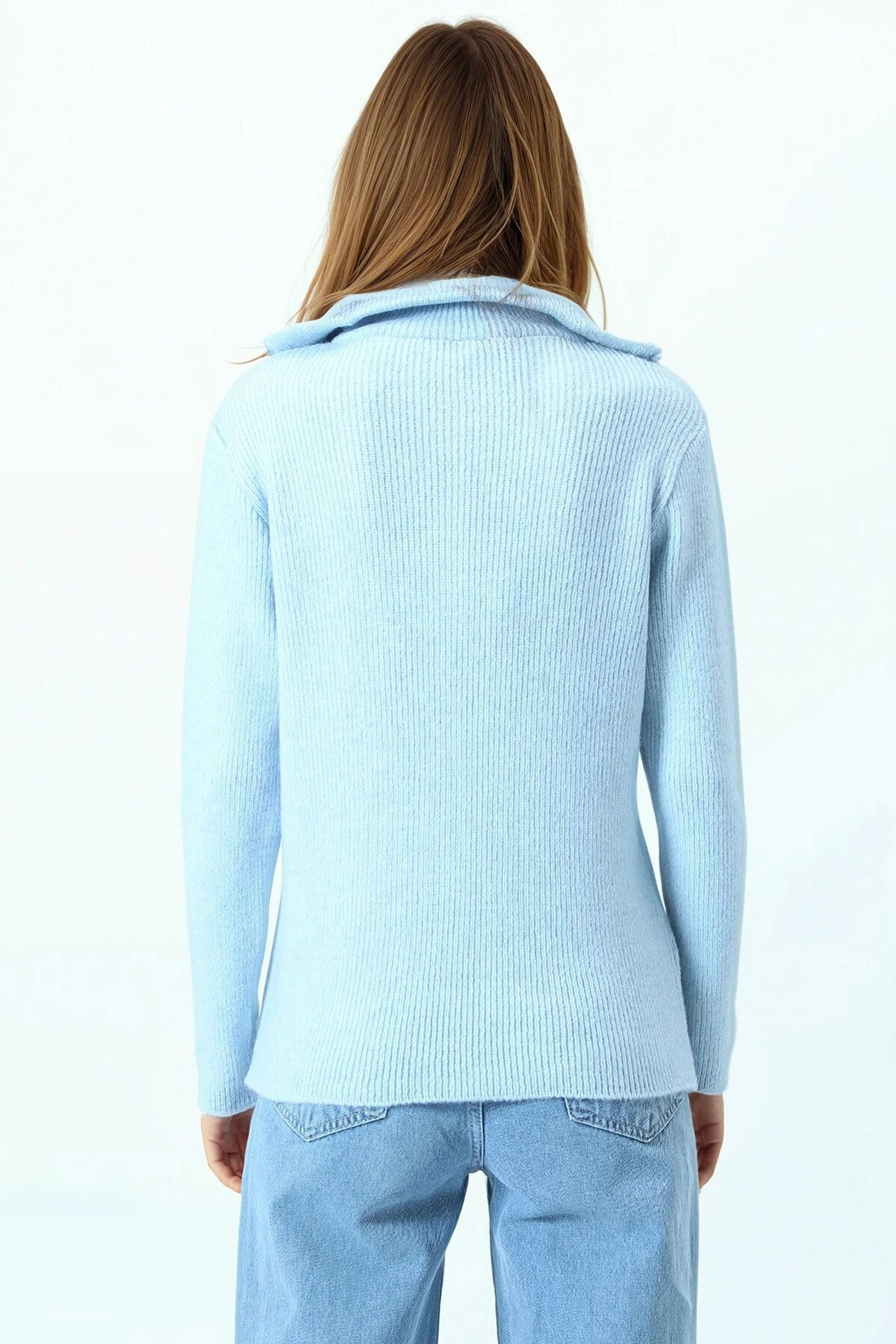 Yarım Fermuarlı Dik Yaka Triko Bluz