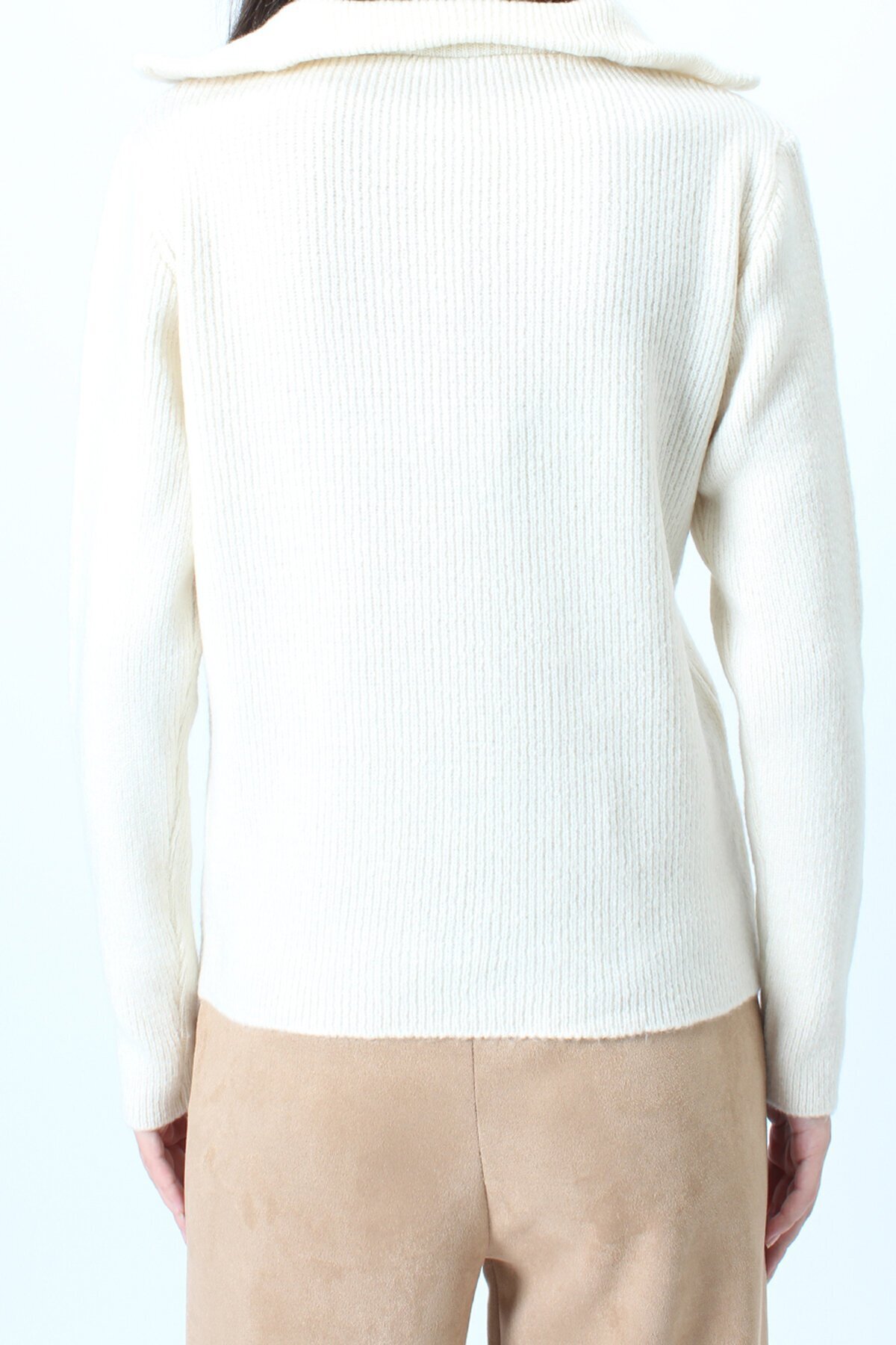 Yarım Fermuarlı Dik Yaka Triko Bluz