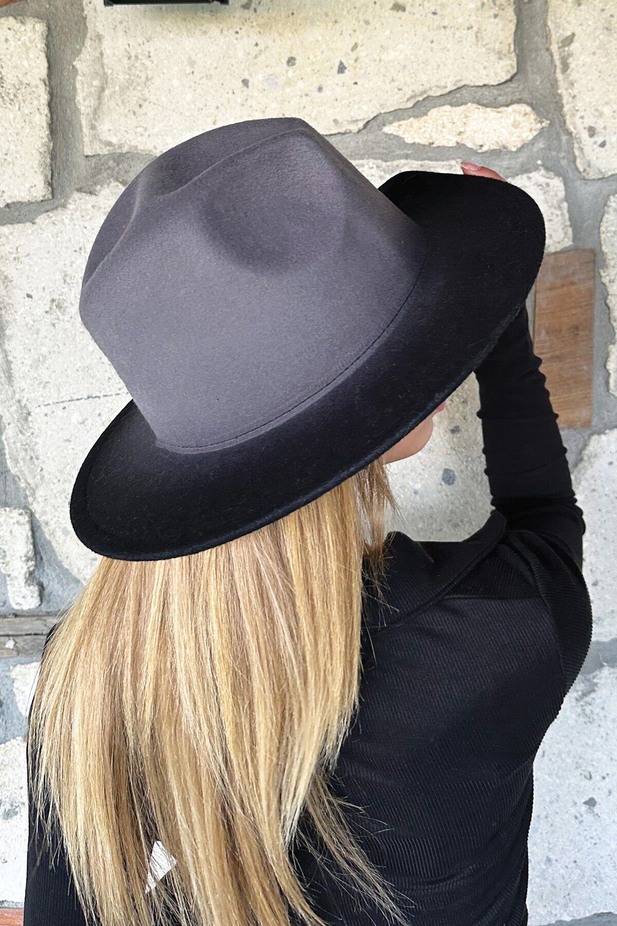 Antrasit Yıkamalı Kovboy Şapka