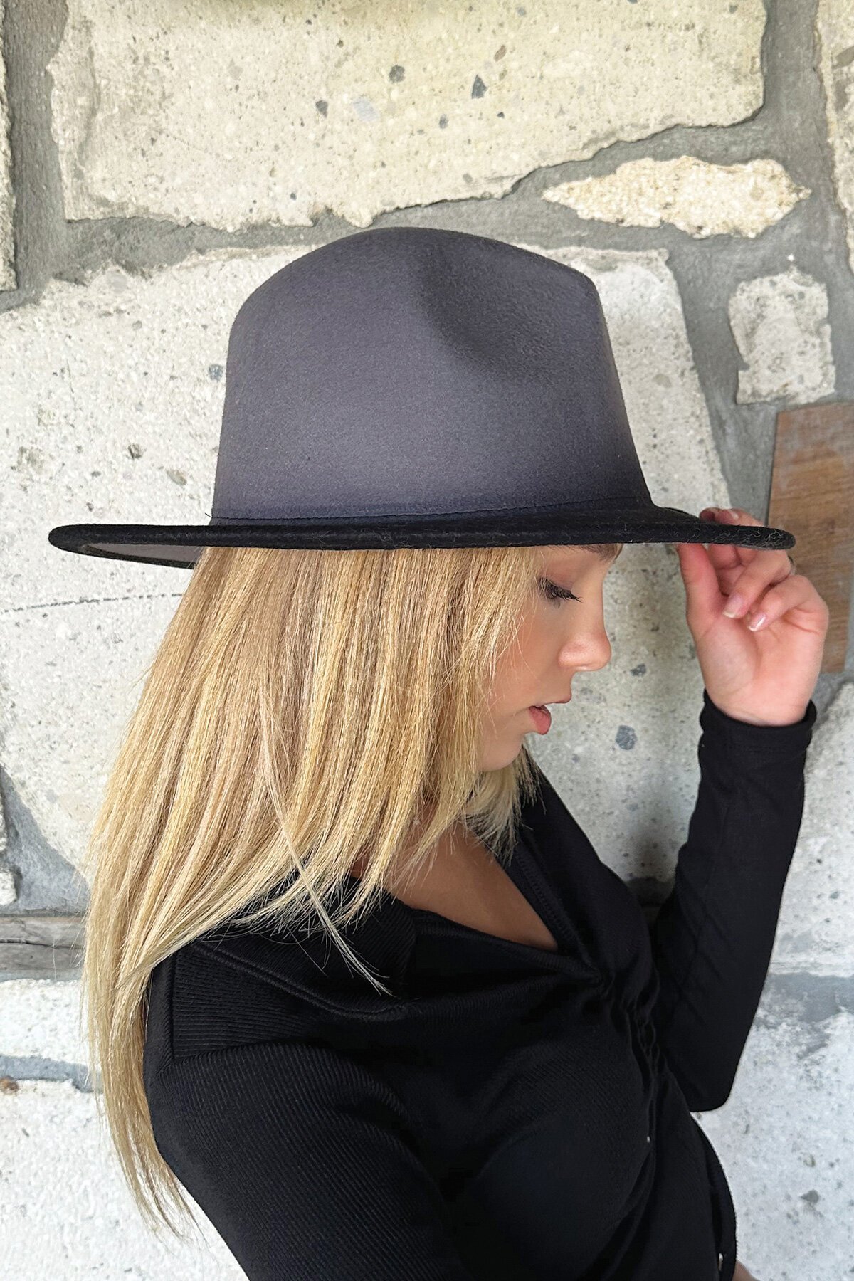 Antrasit Yıkamalı Kovboy Şapka