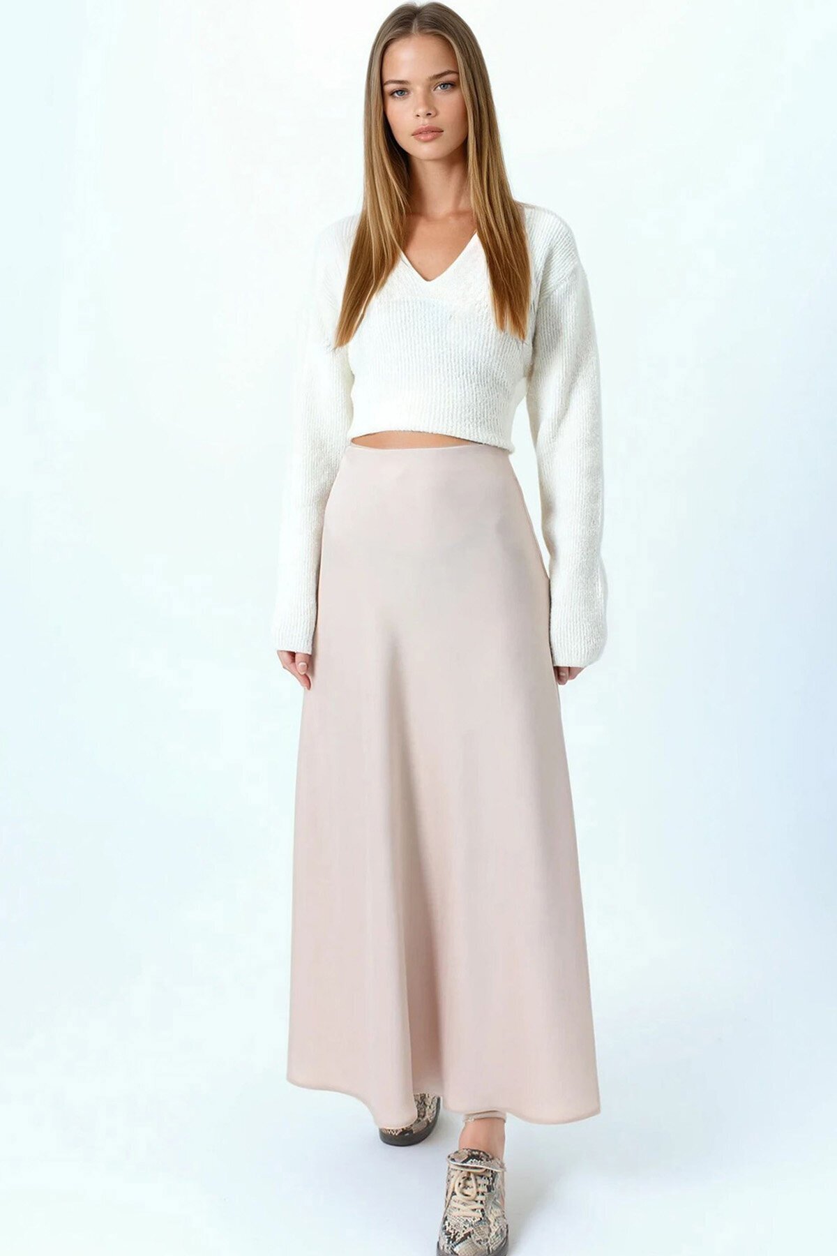 Yüksek Bel Basic Saten Etek