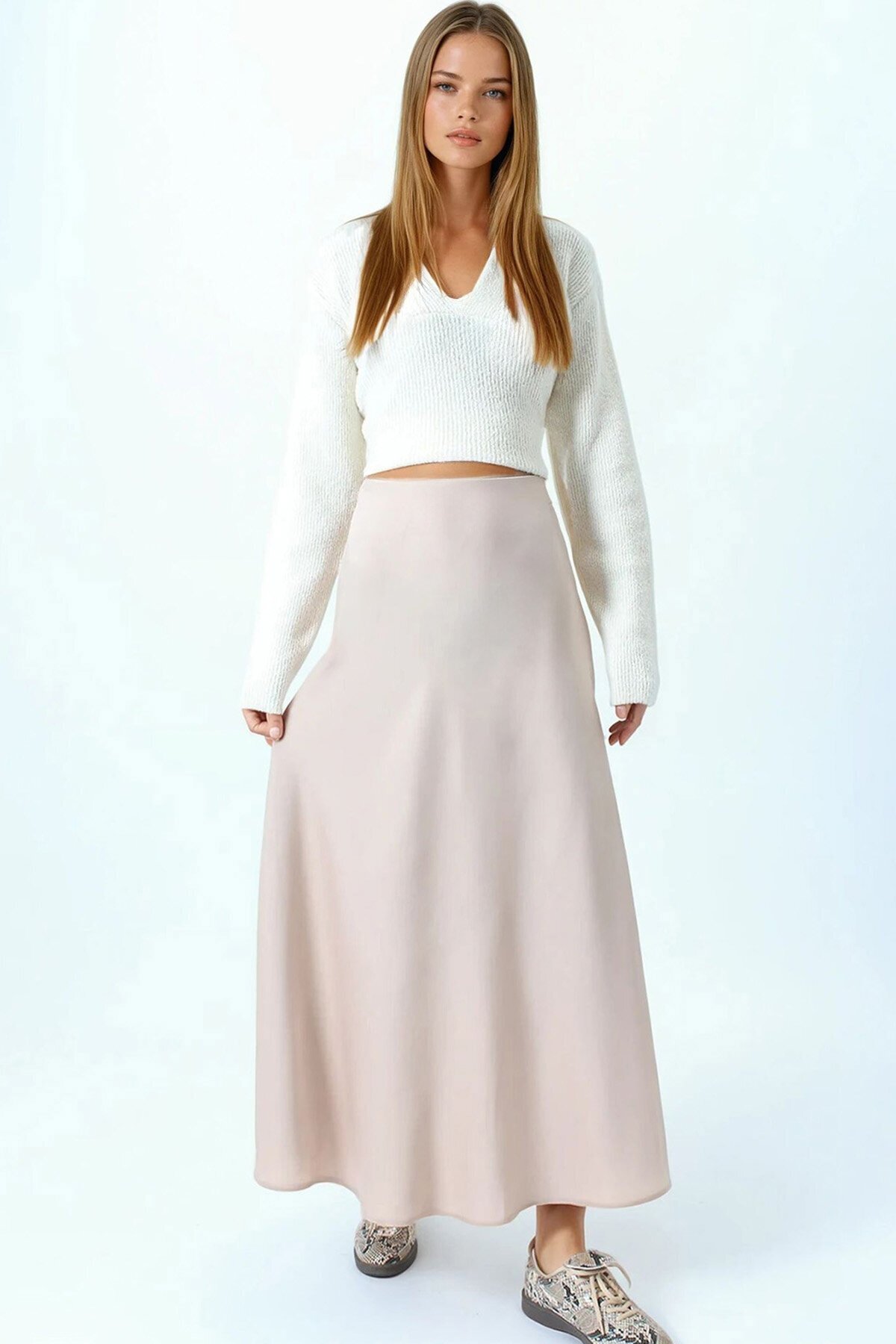 Yüksek Bel Basic Saten Etek