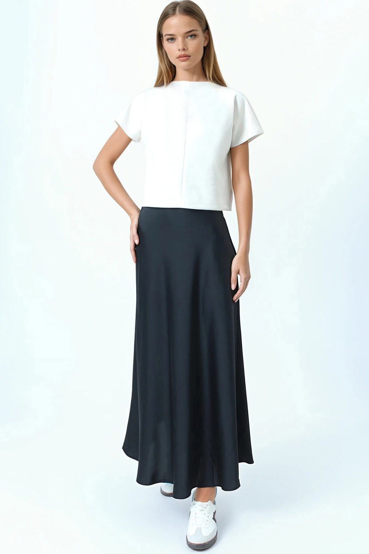 Yüksek Bel Basic Saten Etek