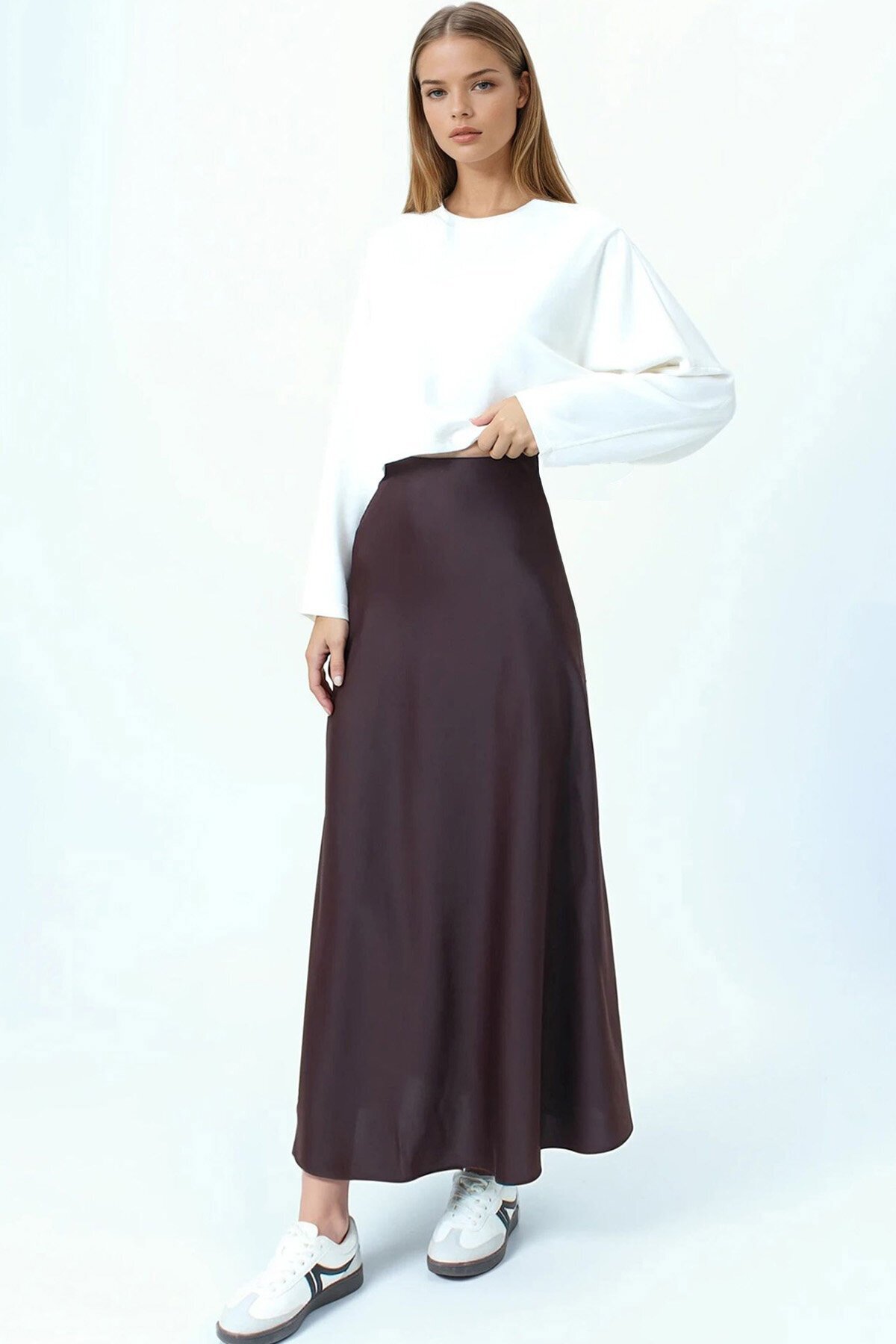 Yüksek Bel Basic Saten Etek