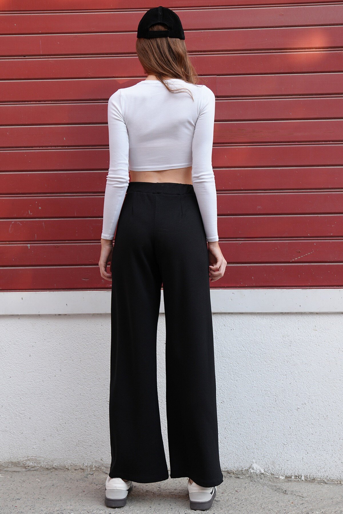 Yüksek Bel Beli Lastikli Çımalı Palazzo Pantolon