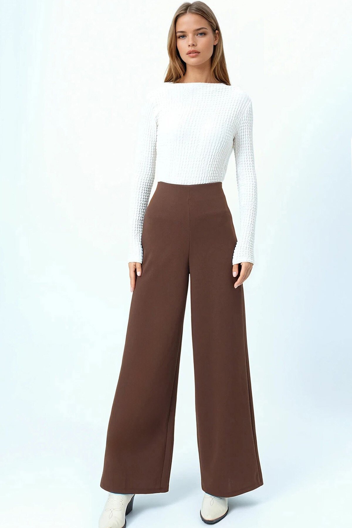 Yüksek Bel Fermuar Kapamalı Palazzo Pantolon