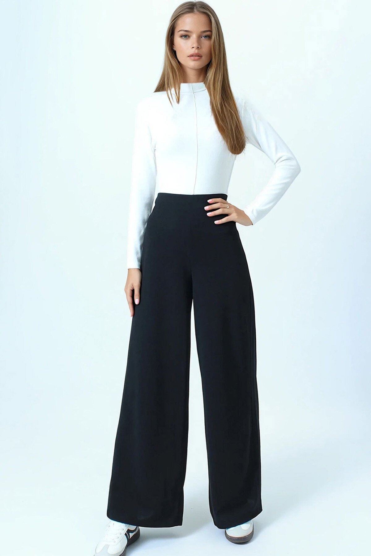 Yüksek Bel Fermuar Kapamalı Palazzo Pantolon