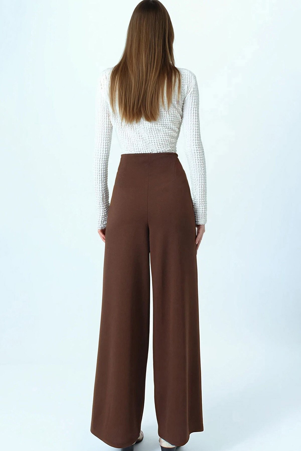 Yüksek Bel Fermuar Kapamalı Palazzo Pantolon