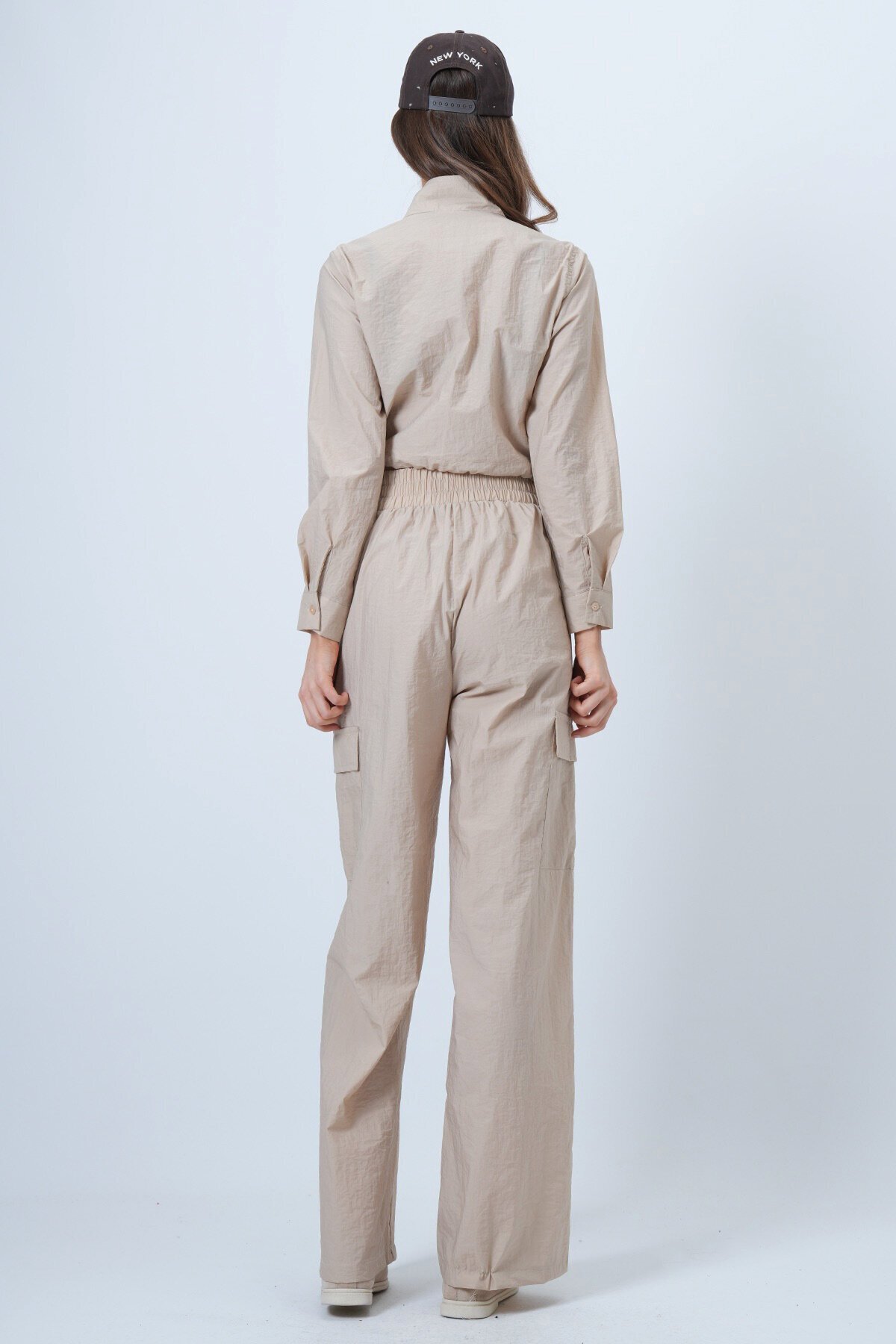 Hakim Yaka Çift Kapak Cepli Ceket Ve Bol Paça Pantolon Takım