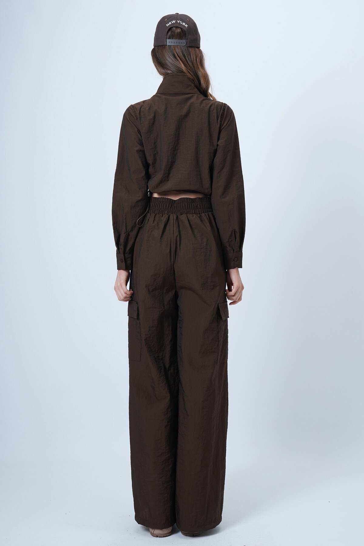 Hakim Yaka Çift Kapak Cepli Ceket Ve Bol Paça Pantolon Takım