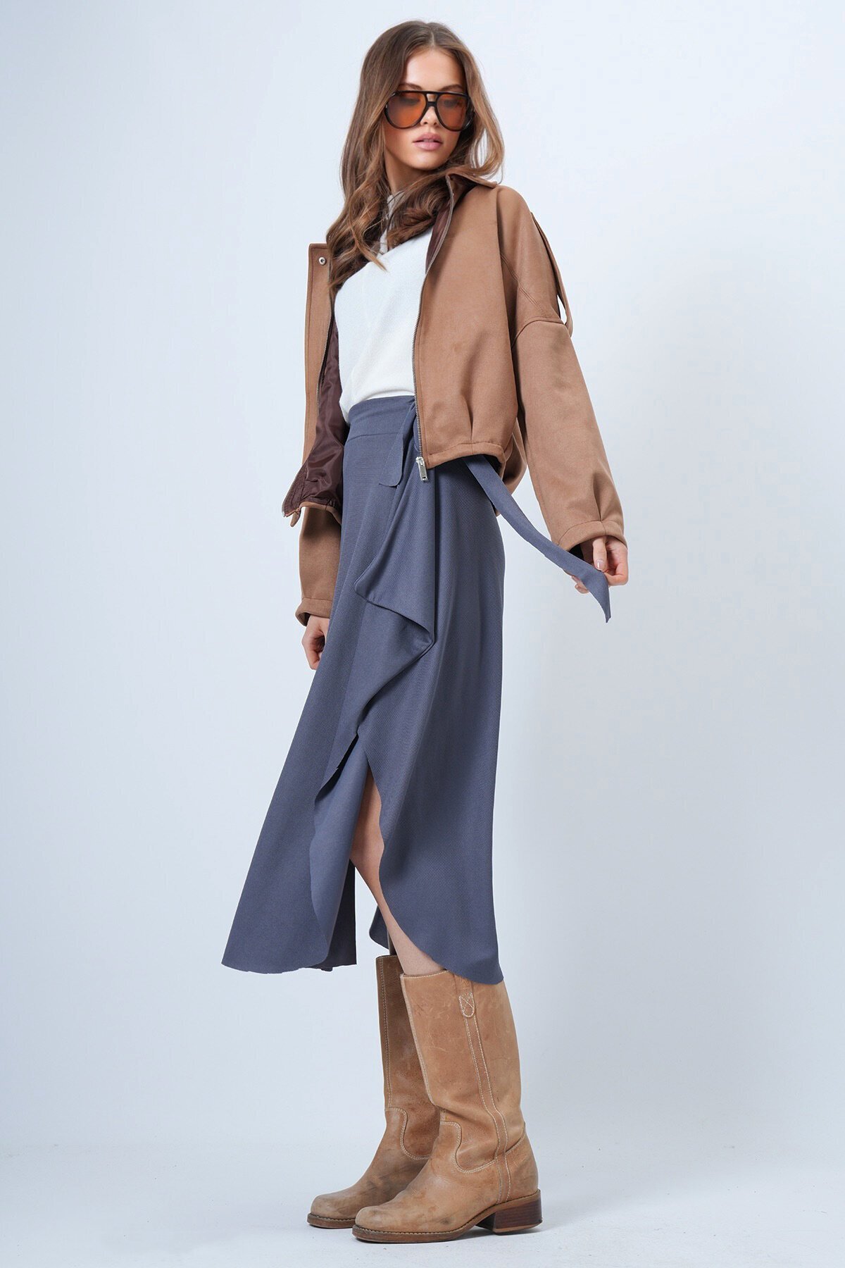 Asimetrik Kesim Kendinden Dokulu Bağlamalı Etek