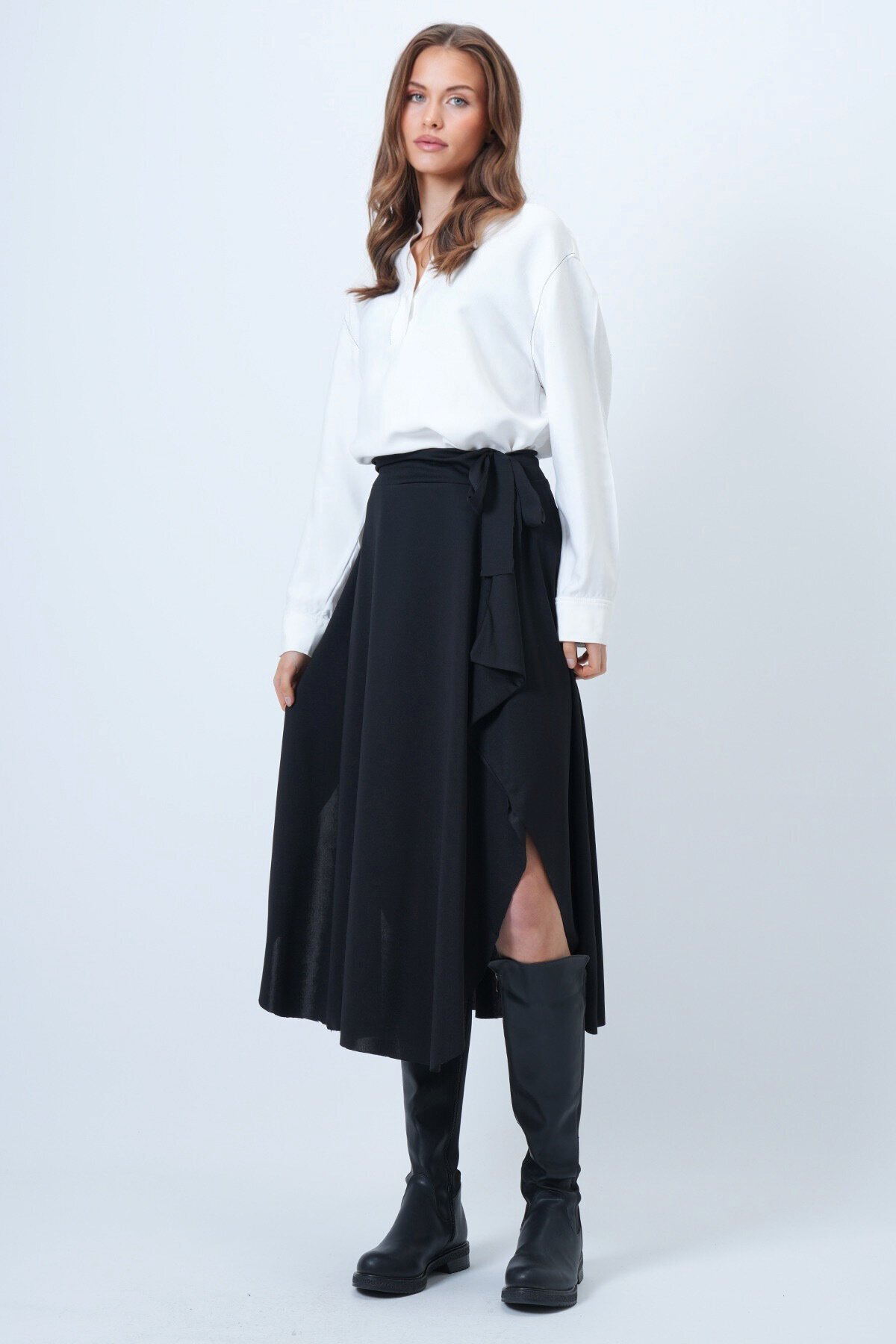 Asimetrik Kesim Kendinden Dokulu Bağlamalı Etek