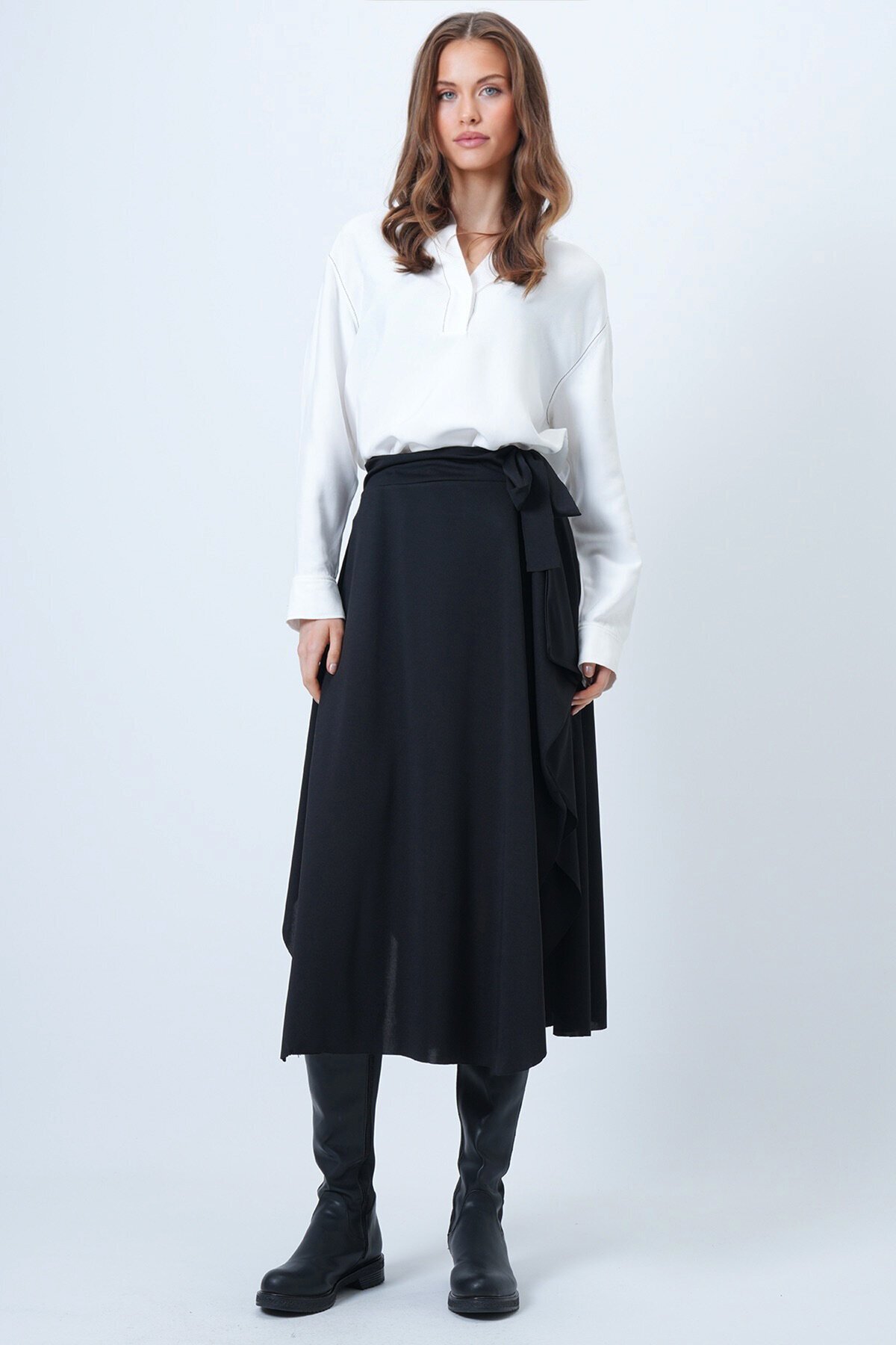 Asimetrik Kesim Kendinden Dokulu Bağlamalı Etek