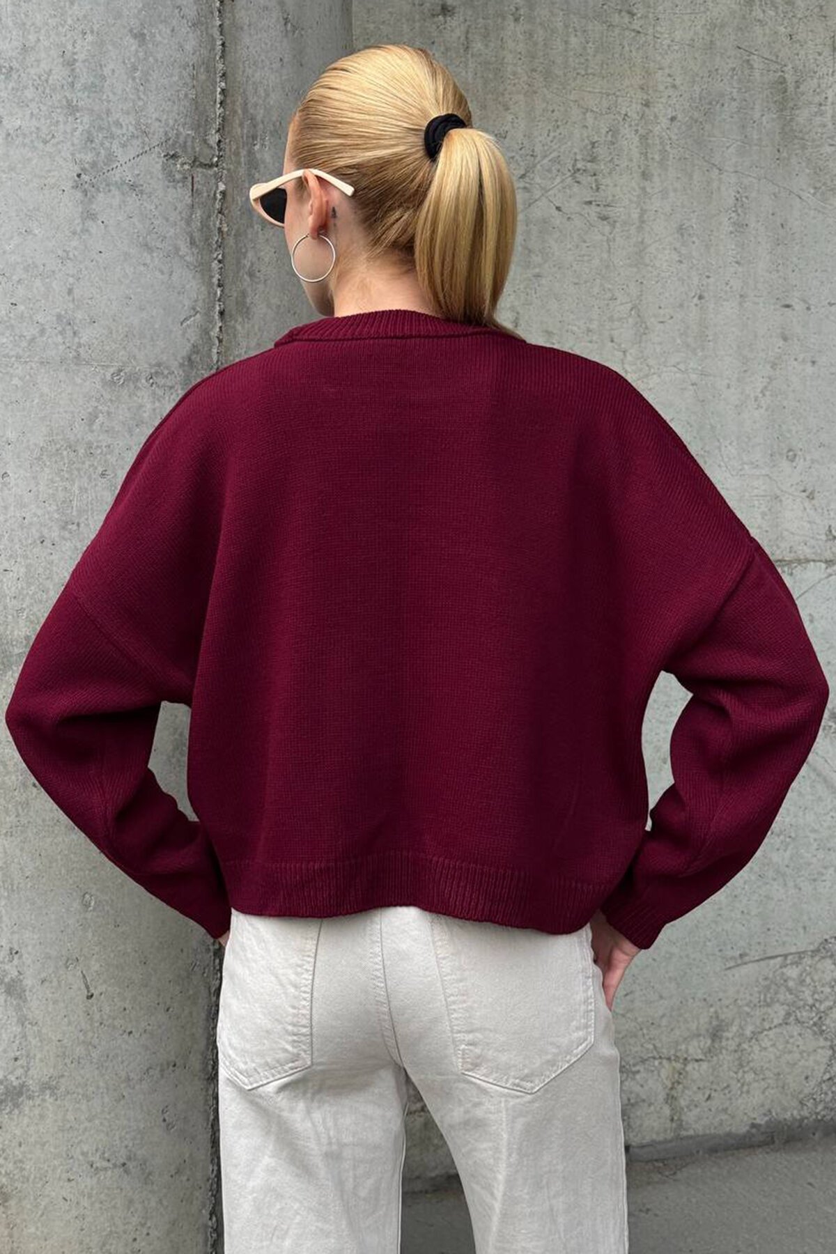 Ayıcık Baskılı Bisiklet Yaka Oversize Triko Kazak