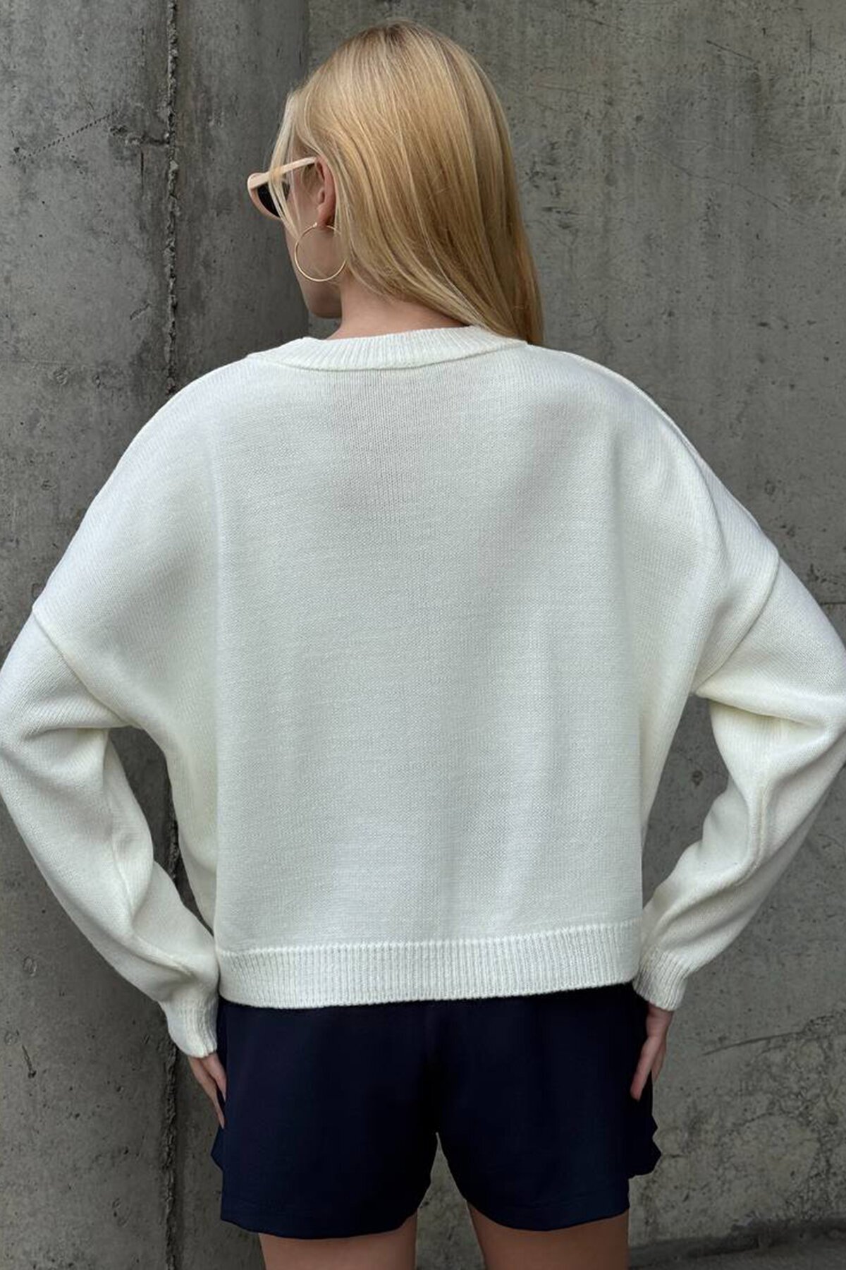 Ayıcık Baskılı Bisiklet Yaka Oversize Triko Kazak