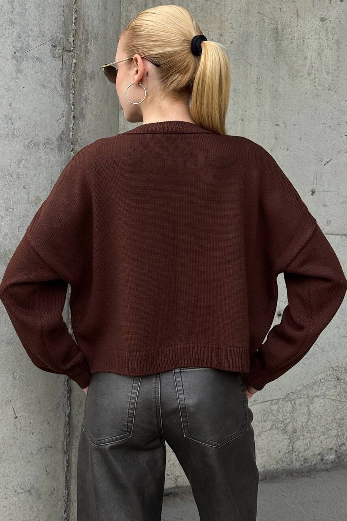 Ayıcık Baskılı Bisiklet Yaka Oversize Triko Kazak