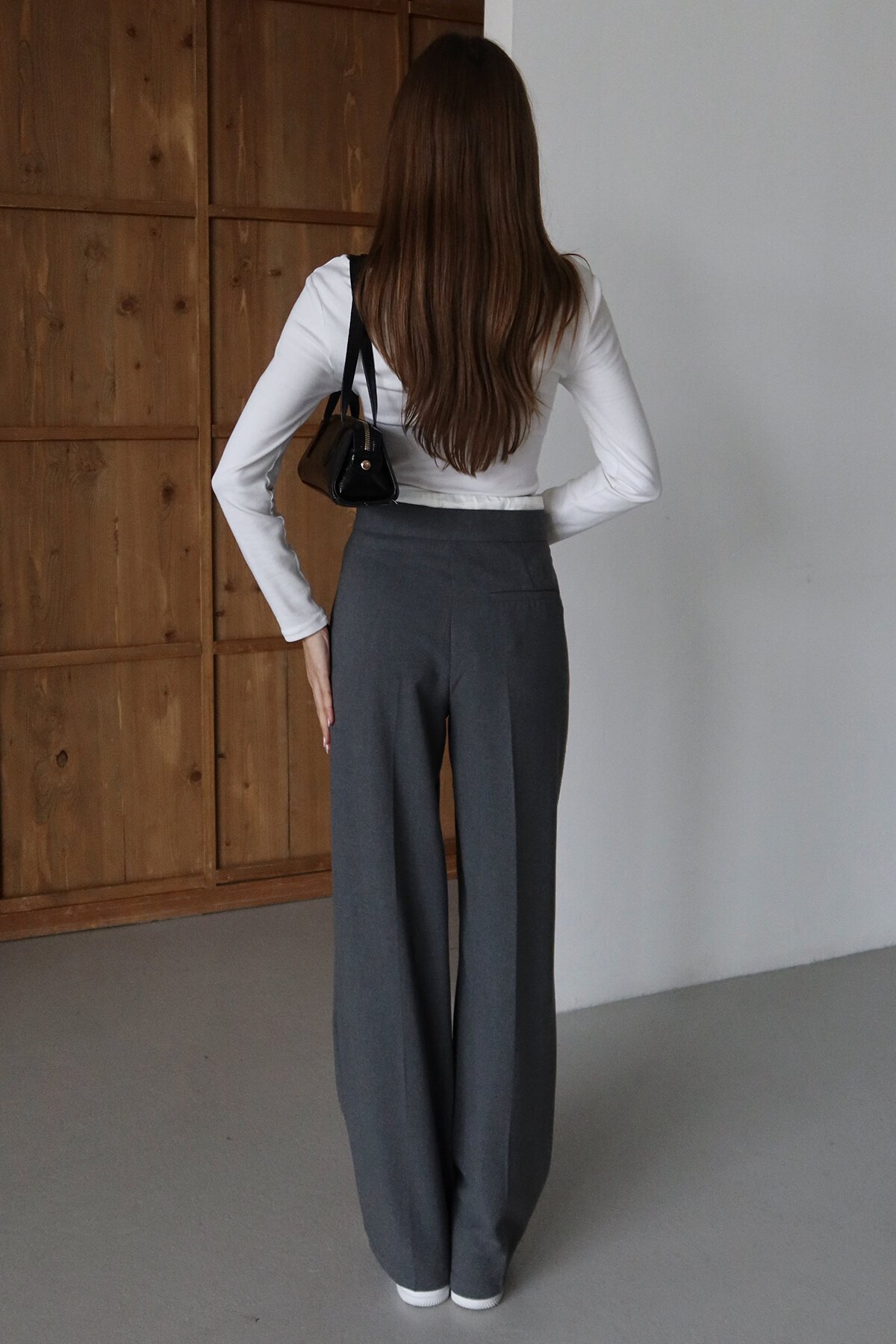 Bağcıklı Çift Cepli Fermuarlı Palazzo Pantolon