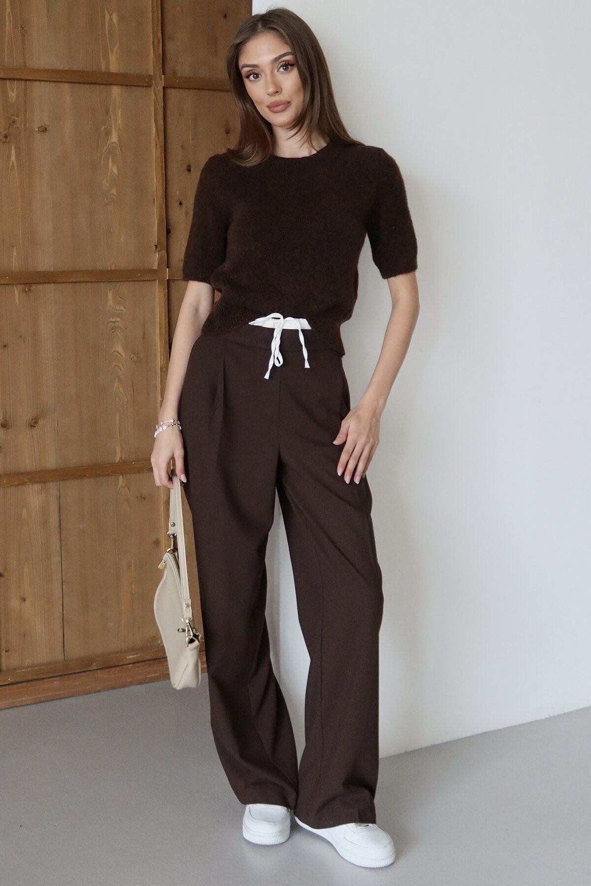 Bağcıklı Çift Cepli Fermuarlı Palazzo Pantolon