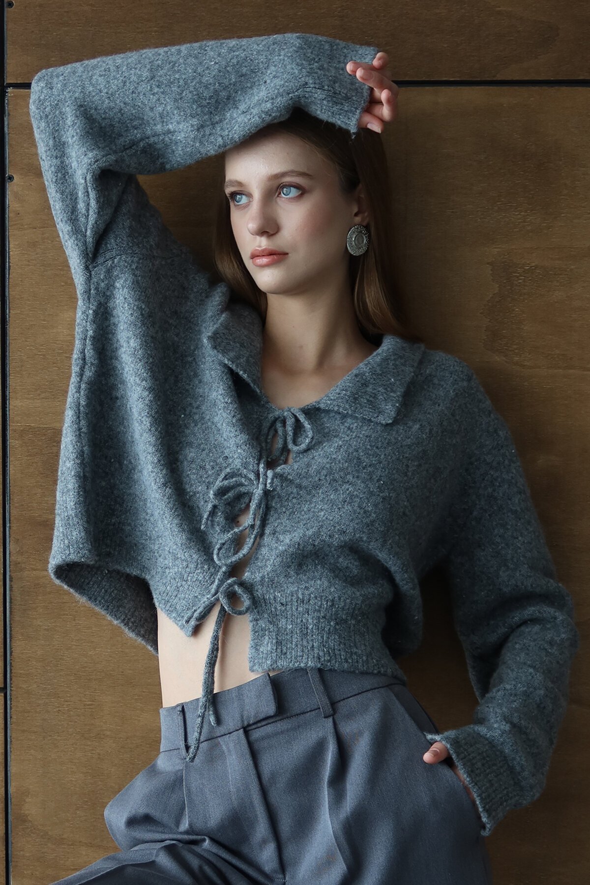 Bağlama Detaylı Polo Yaka Triko Hırka