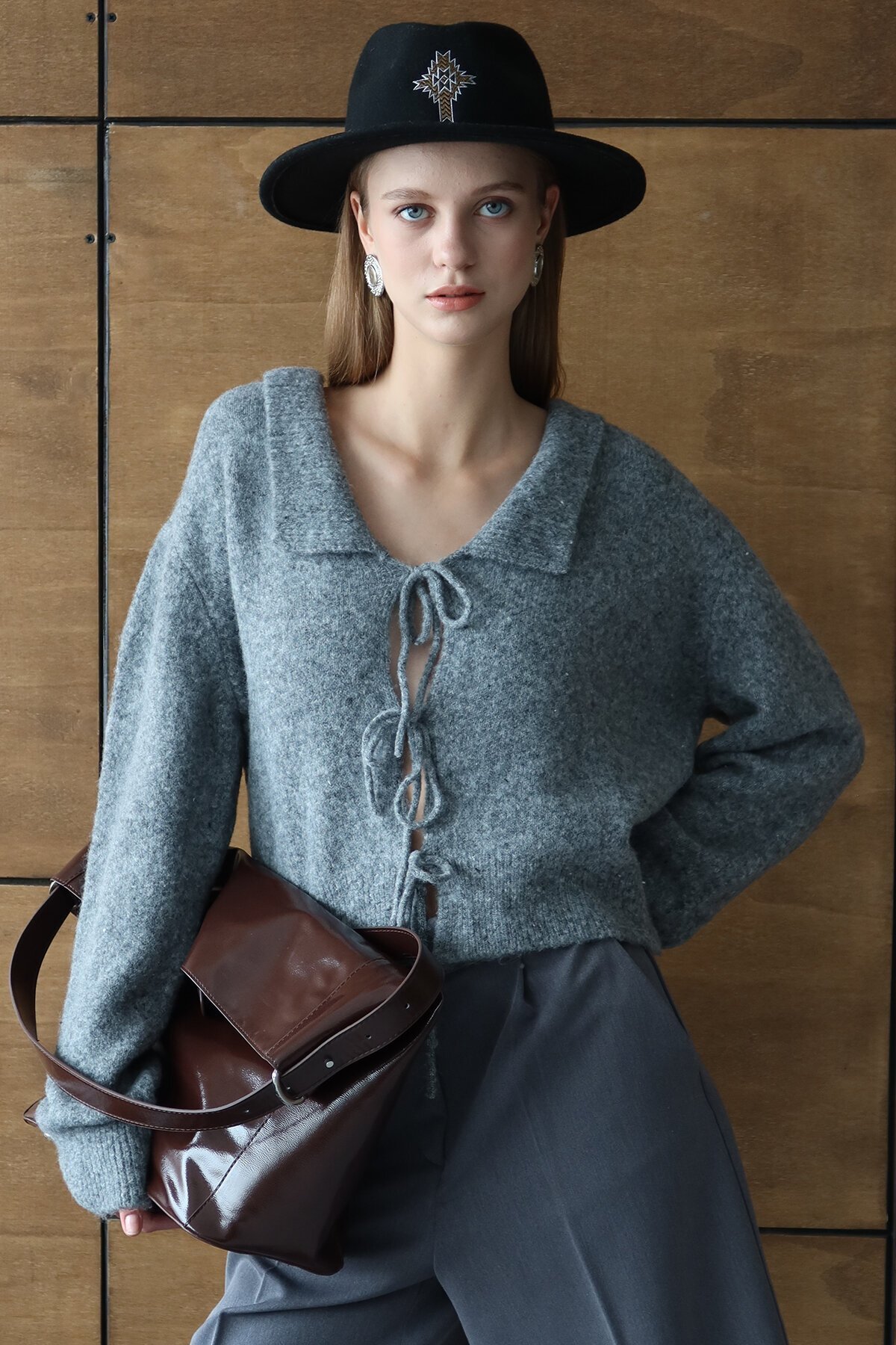 Bağlama Detaylı Polo Yaka Triko Hırka