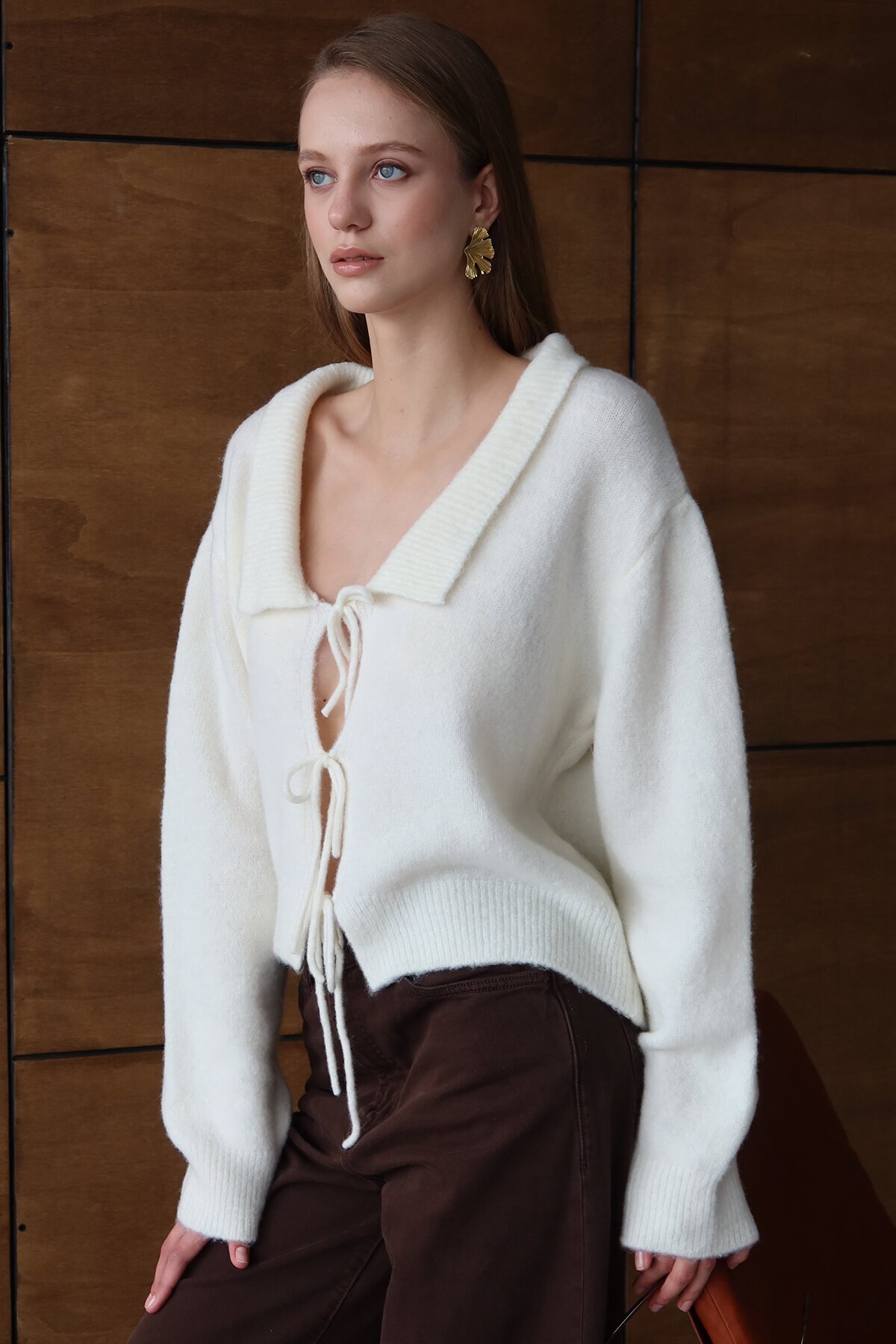 Bağlama Detaylı Polo Yaka Triko Hırka