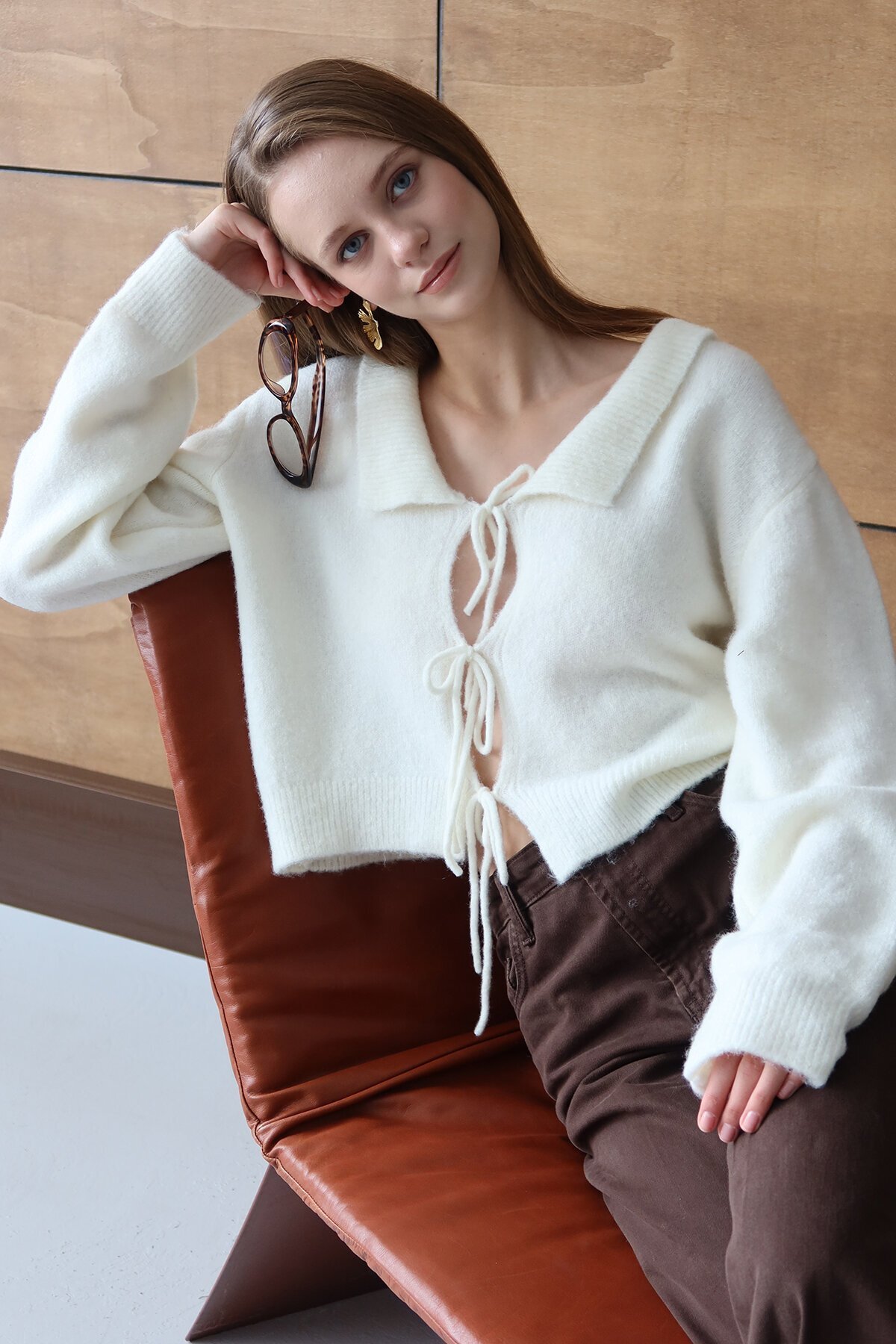 Bağlama Detaylı Polo Yaka Triko Hırka