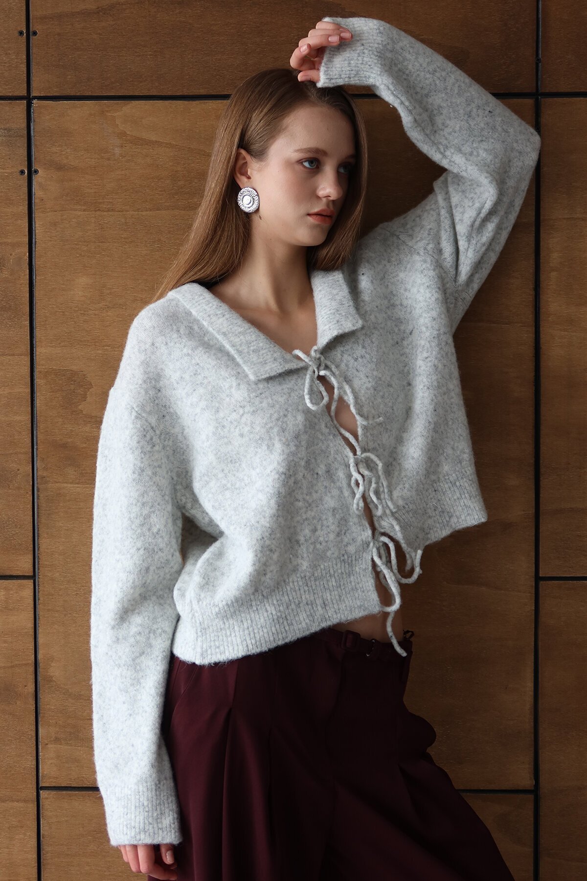 Bağlama Detaylı Polo Yaka Triko Hırka