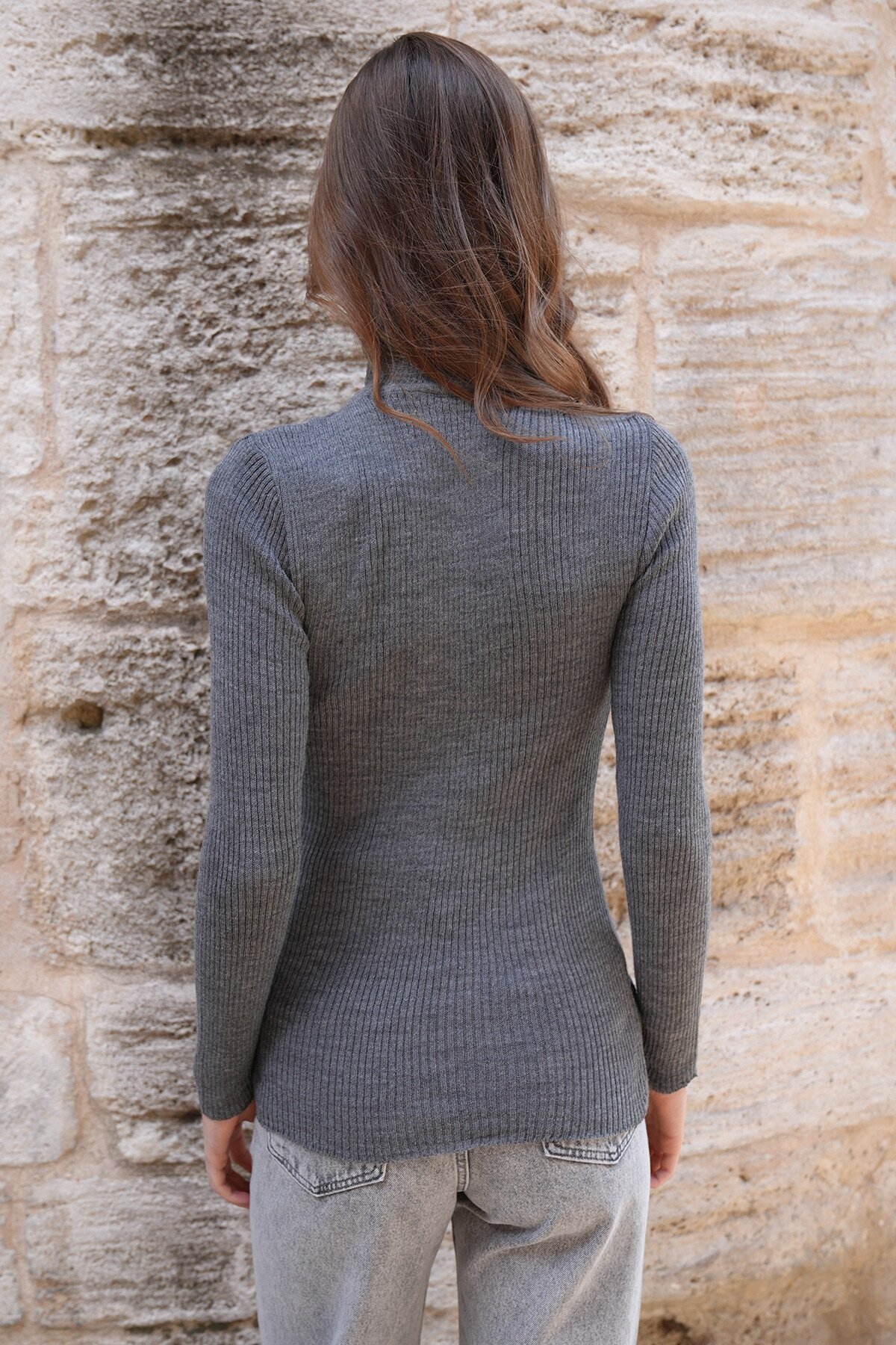 Balıkçı Yaka Fitilli Uzun Kollu Triko Kazak