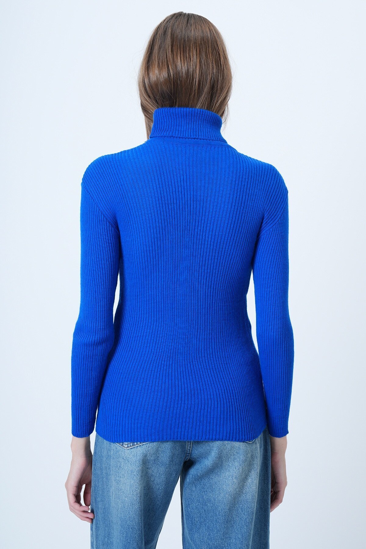 Balıkçı Yaka Fitilli Uzun Kollu Triko Kazak