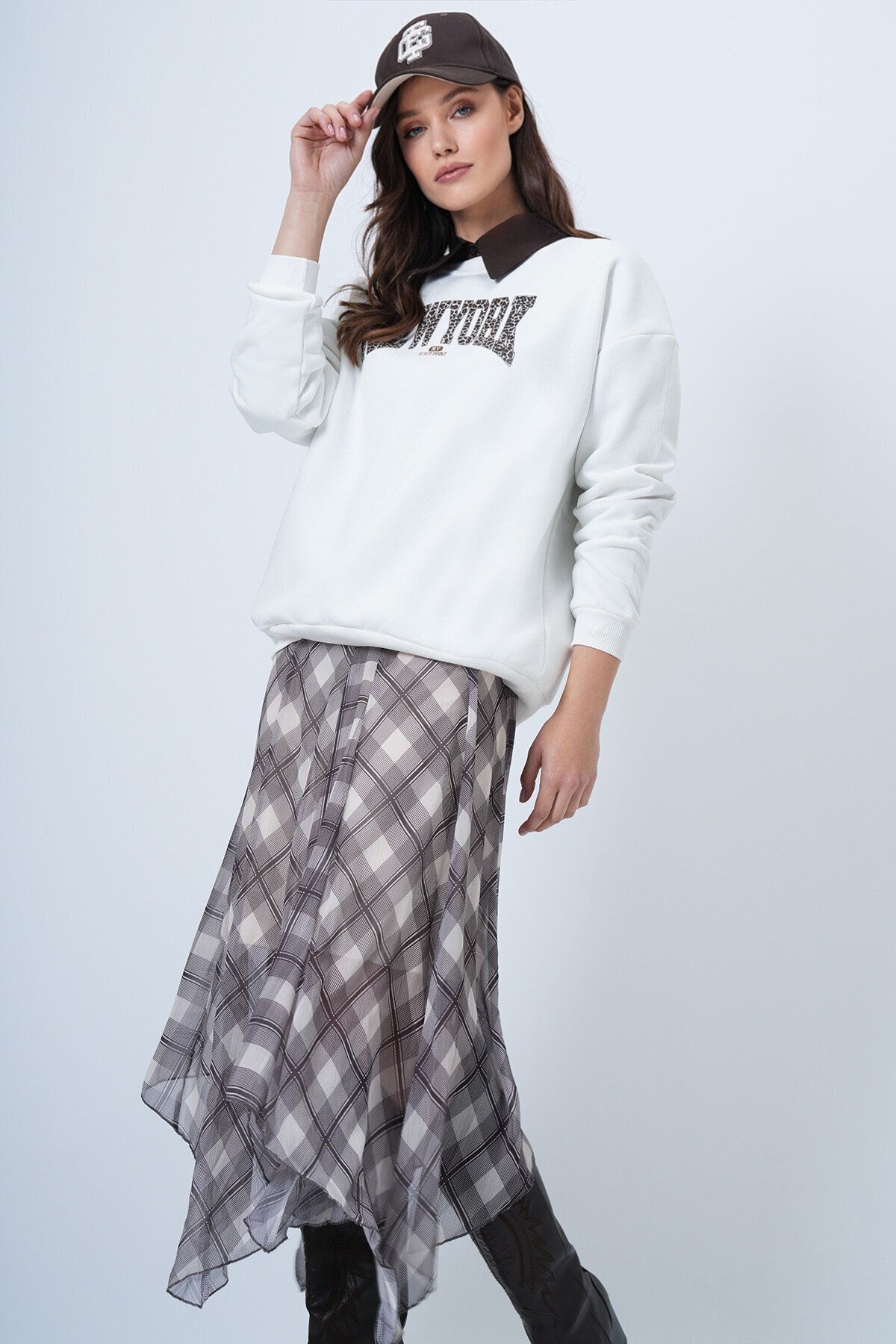 Baskılı Bisiklet Yaka 3 İplik Sweatshirt