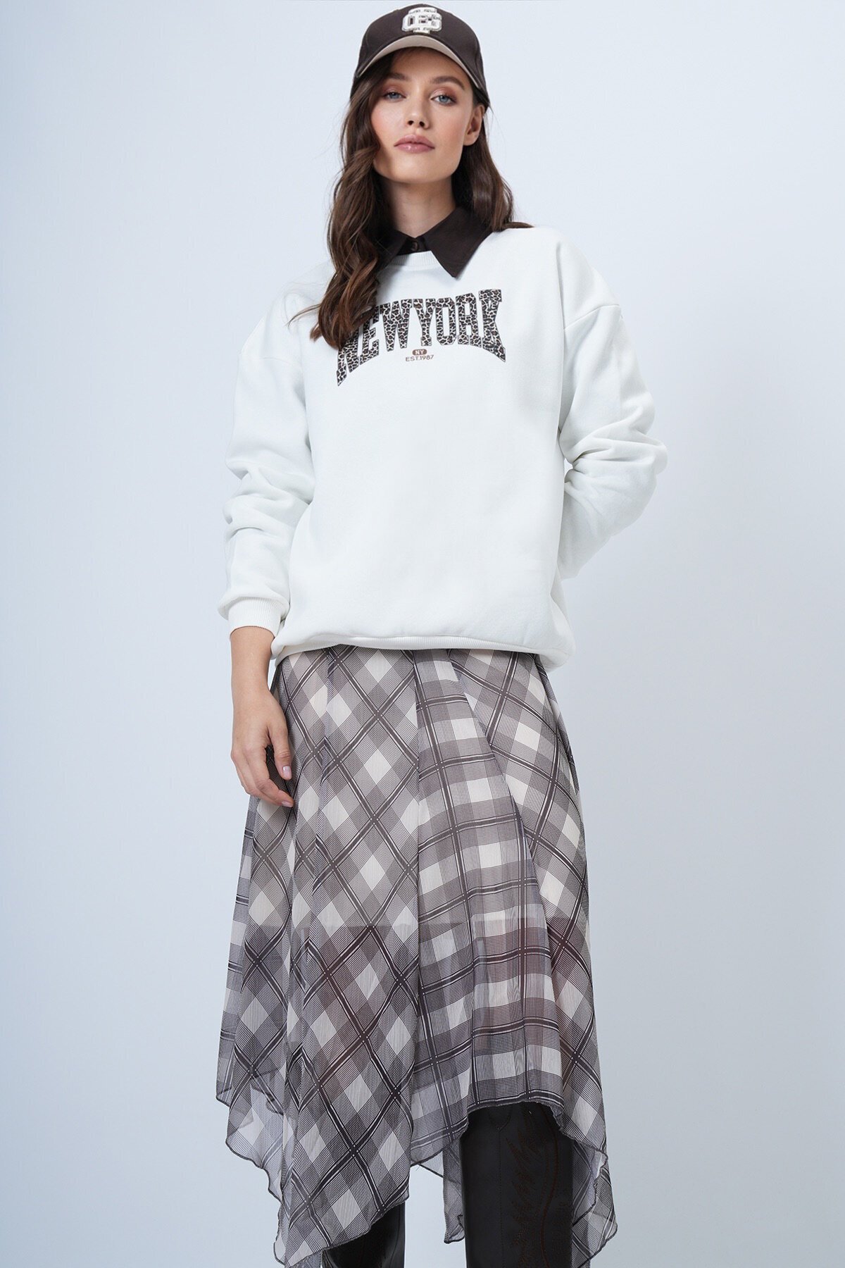 Baskılı Bisiklet Yaka 3 İplik Sweatshirt