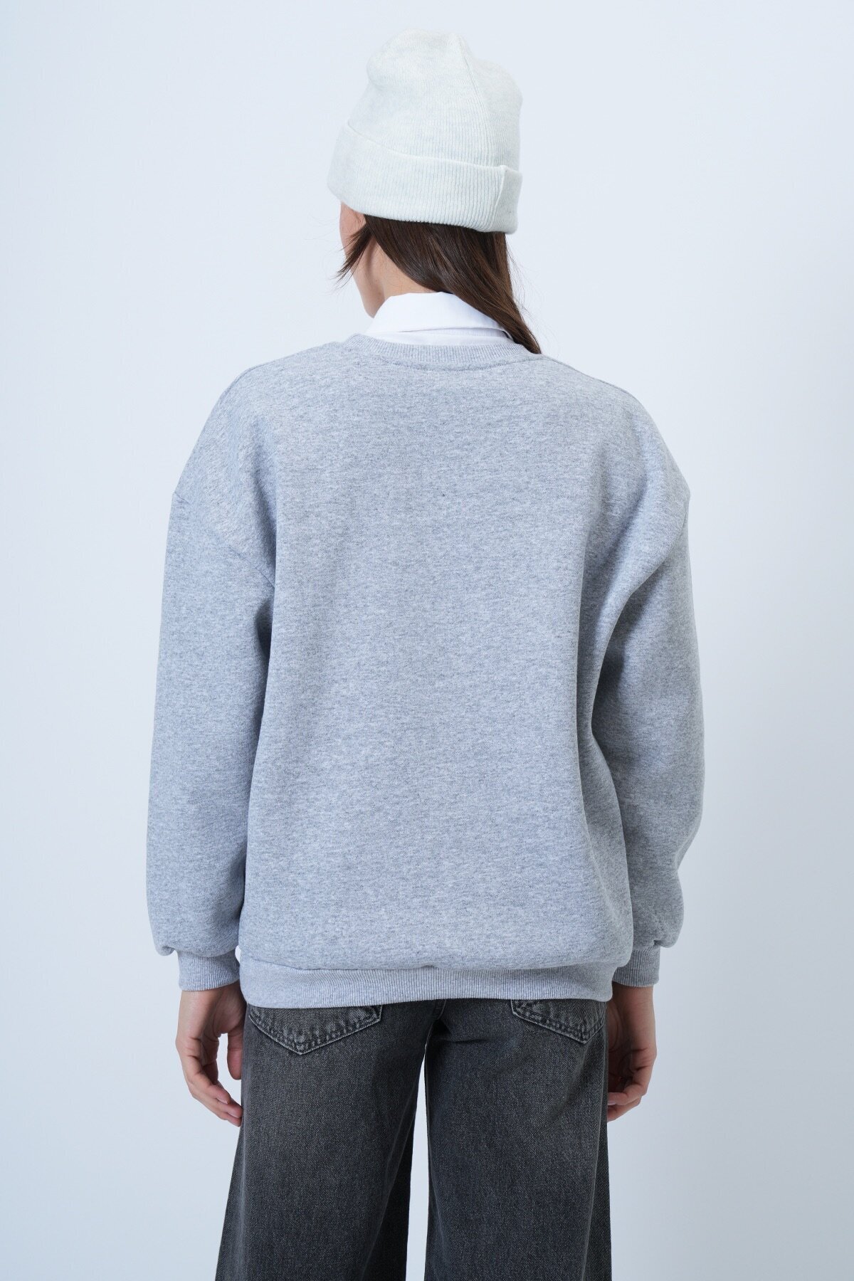 Baskılı Bisiklet Yaka Oversize Sweatshirt