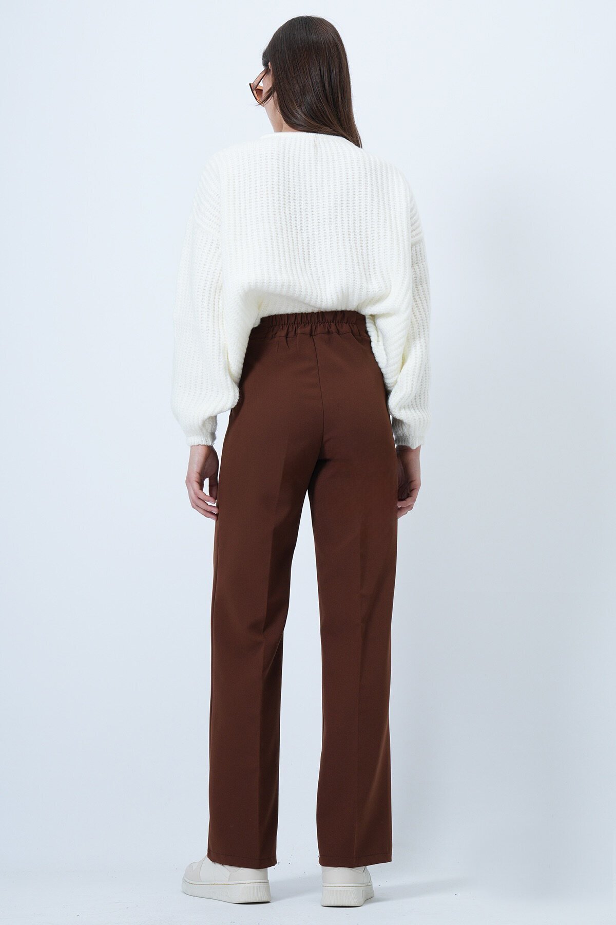 Beli Lastikli Düğme Kapamalı Çift Cepli Pantolon