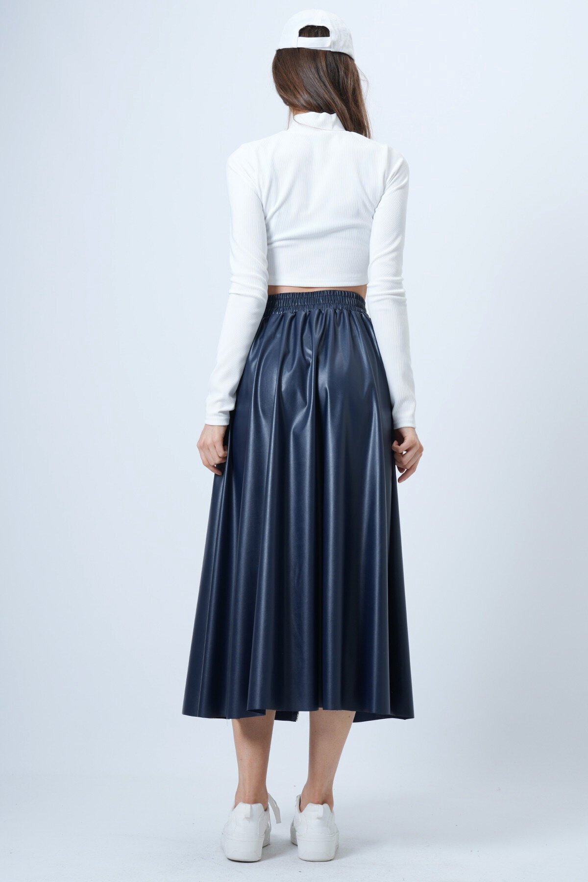 Beli Lastikli Fermuarlı Suni Deri Etek