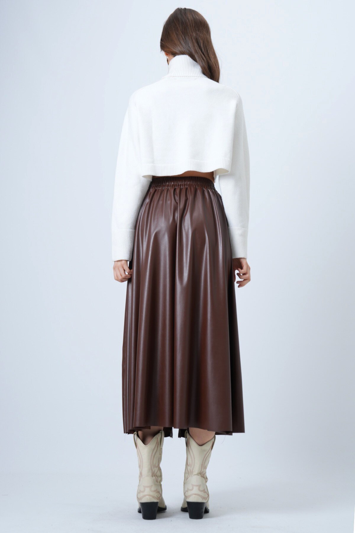 Beli Lastikli Fermuarlı Suni Deri Etek