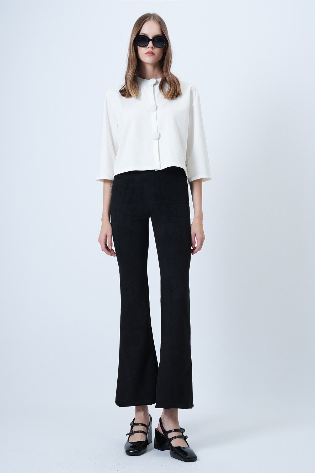 Beli Lastikli İspanyol Paça Süet Pantolon