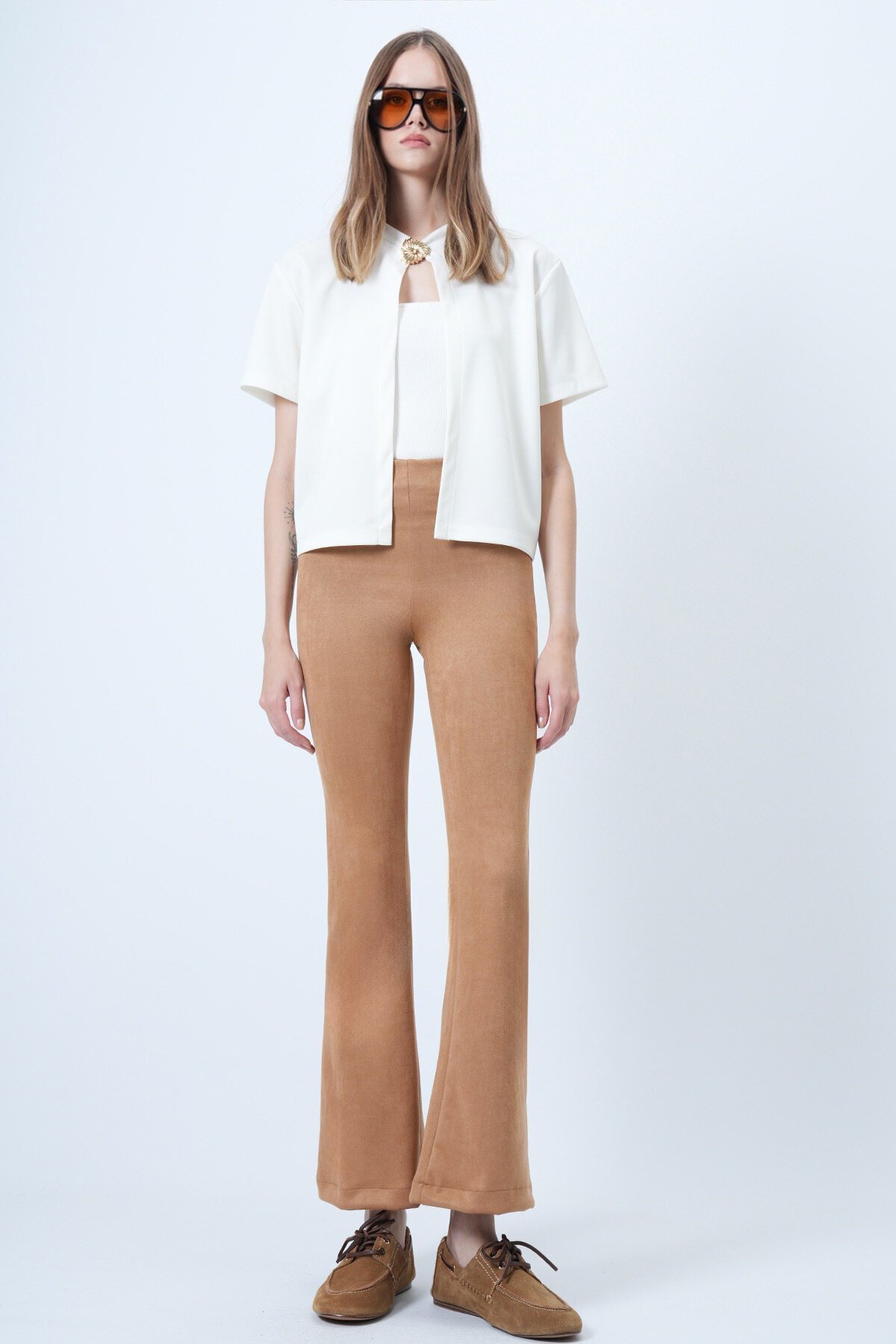 Beli Lastikli İspanyol Paça Süet Pantolon