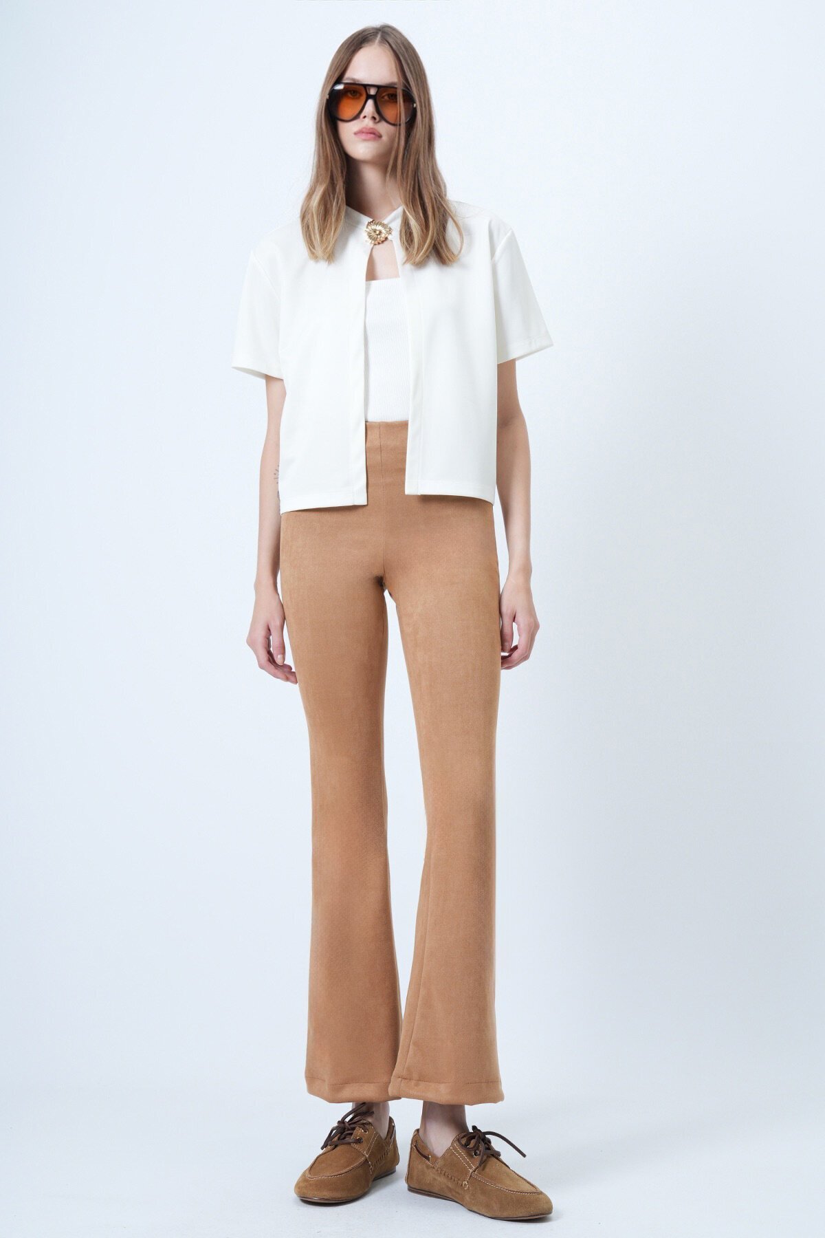 Beli Lastikli İspanyol Paça Süet Pantolon