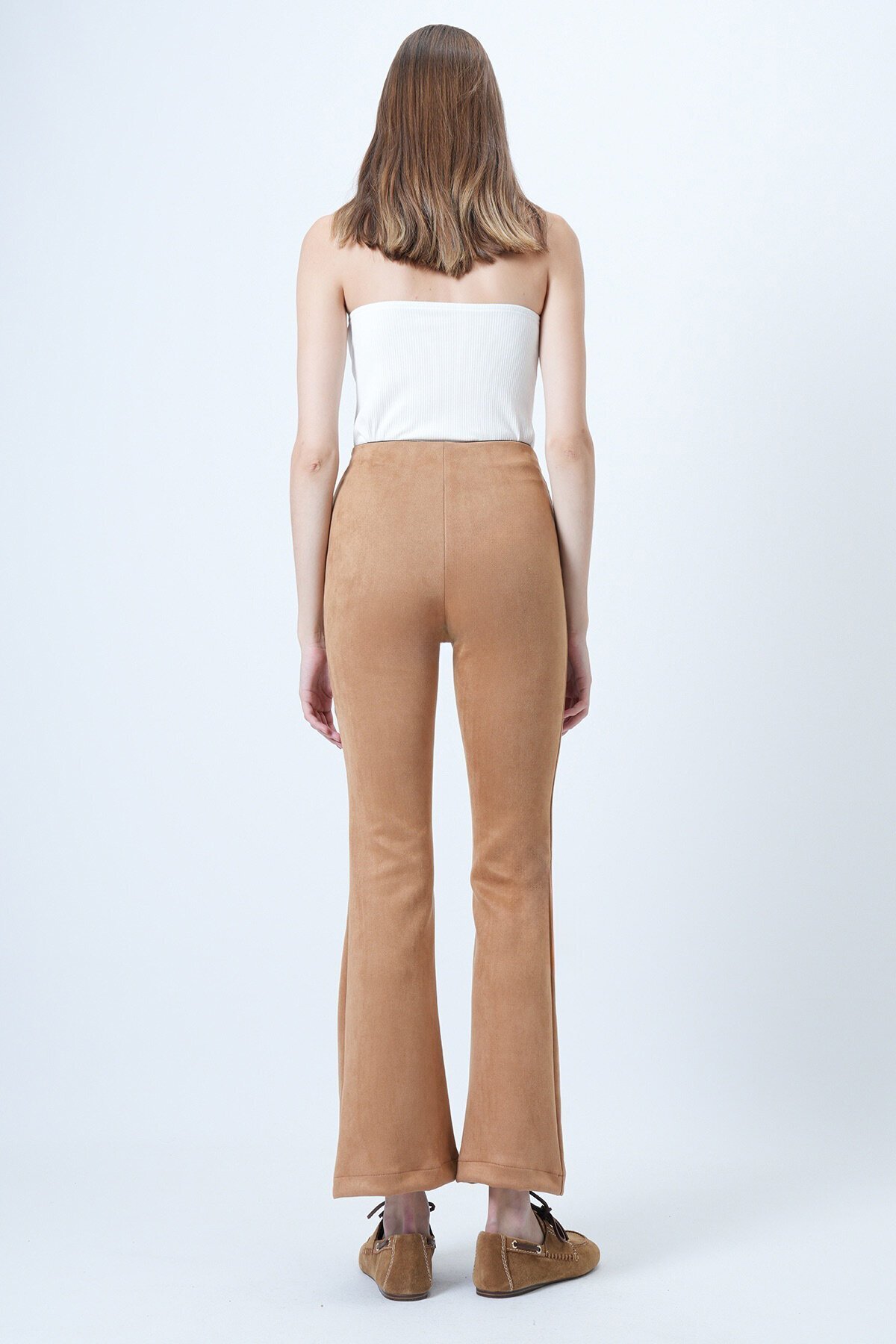 Beli Lastikli İspanyol Paça Süet Pantolon