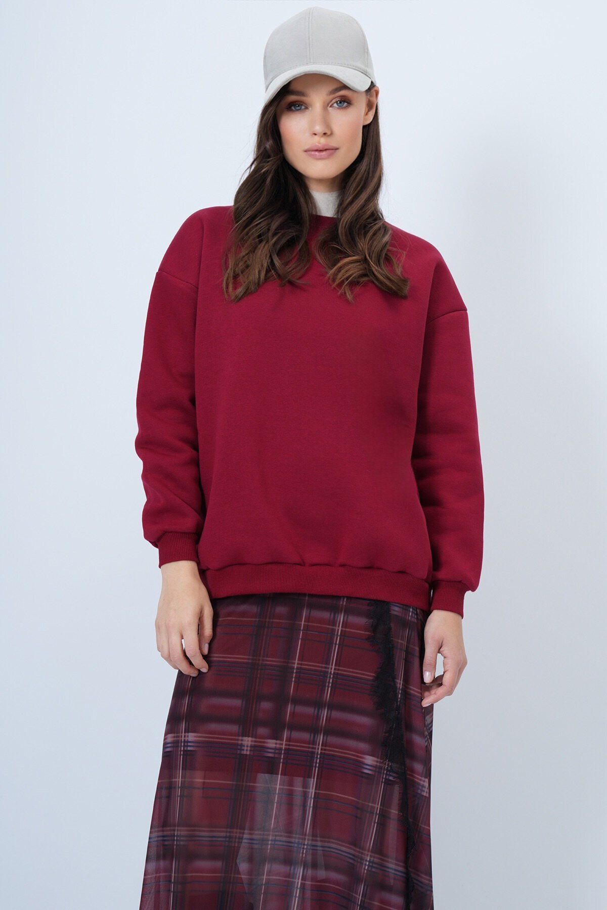 Bisikle Yaka 3 İplik Oversize Basic Sweatshirt