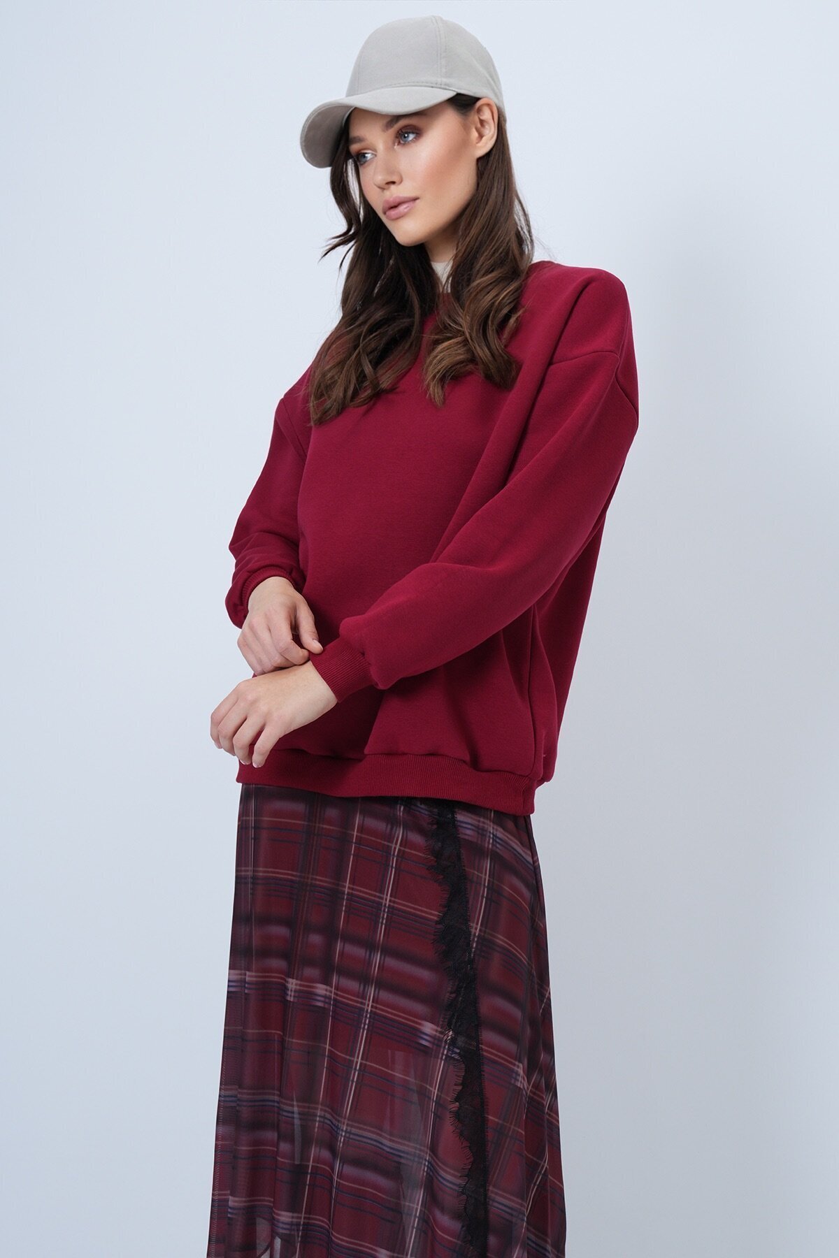 Bisikle Yaka 3 İplik Oversize Basic Sweatshirt