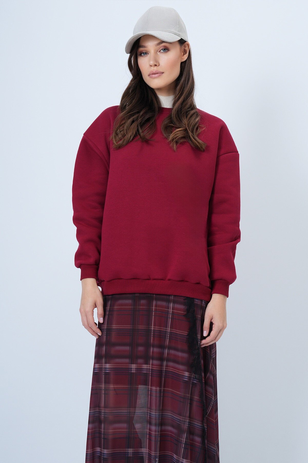 Bisikle Yaka 3 İplik Oversize Basic Sweatshirt