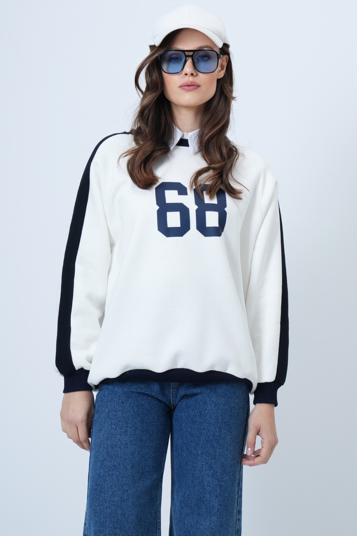 Bisiklet Yaka 3 İplik Oversize Baskılı Sweatshirt