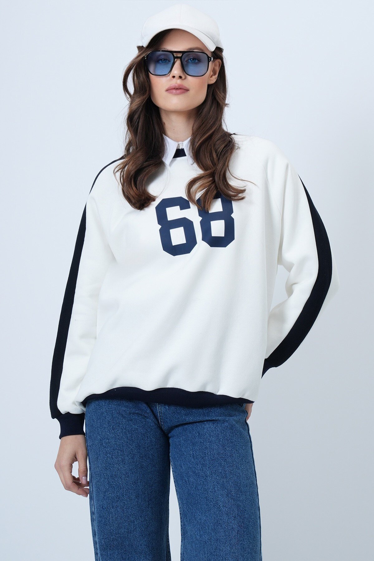 Bisiklet Yaka 3 İplik Oversize Baskılı Sweatshirt