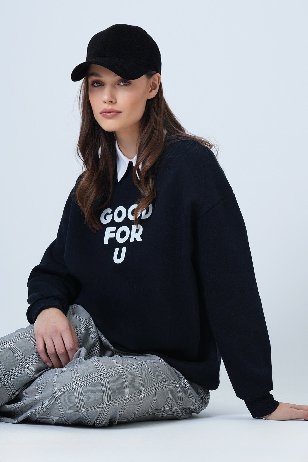 Bisiklet Yaka 3 İplik Oversize Sweatshirt