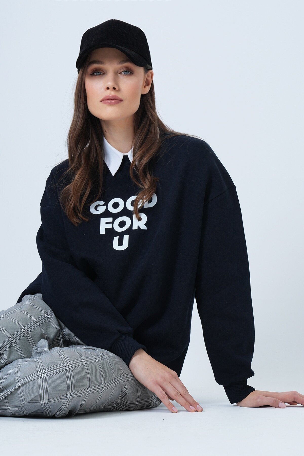 Bisiklet Yaka 3 İplik Oversize Sweatshirt